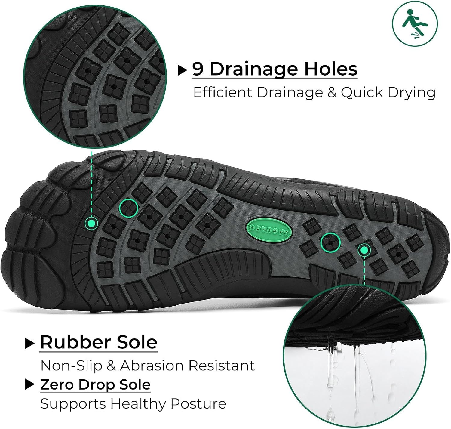 SAGUARO Bathing Shoes for Men Women - 7/9 Drainage Holes Quick-Drying Non-Slip Size 35-48 image 4