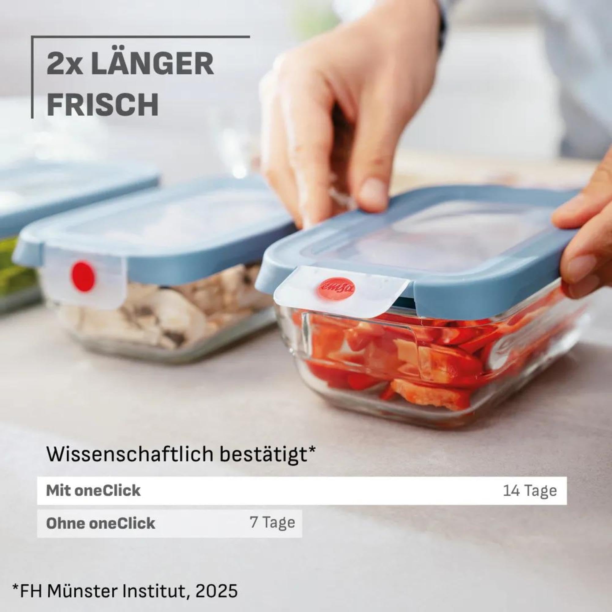 EMSA OneClick Glas Set 6-tlg. Lebensmittelaufbewahrungsboxen, Food storage