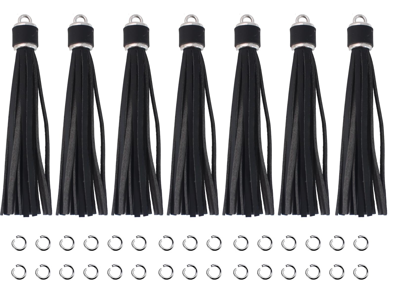 4.3'' Black Leather Tassels 12Pcs with Silver Caps