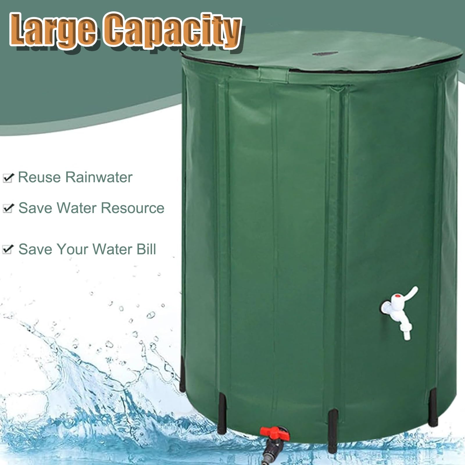 Sistema portátil de recolección de Agua de Lluvia de 1350 l para riego de Jardines (Negro)