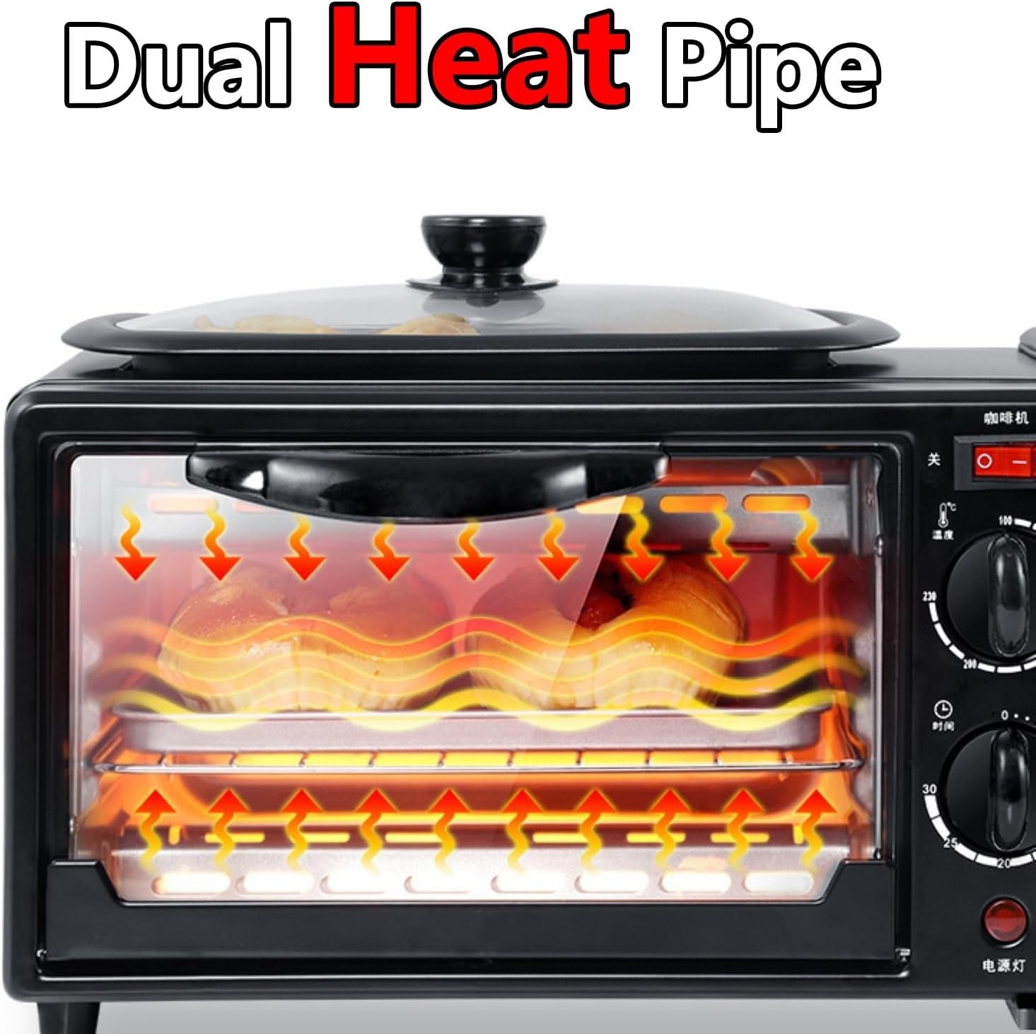 3 In 1 Breakfast Station Family Size Multifunction Toaster Mini Oven 30min Timer Heat Selector Mode Stainless Coffee Maker For Making Coffee, Sandwiches, Cake
