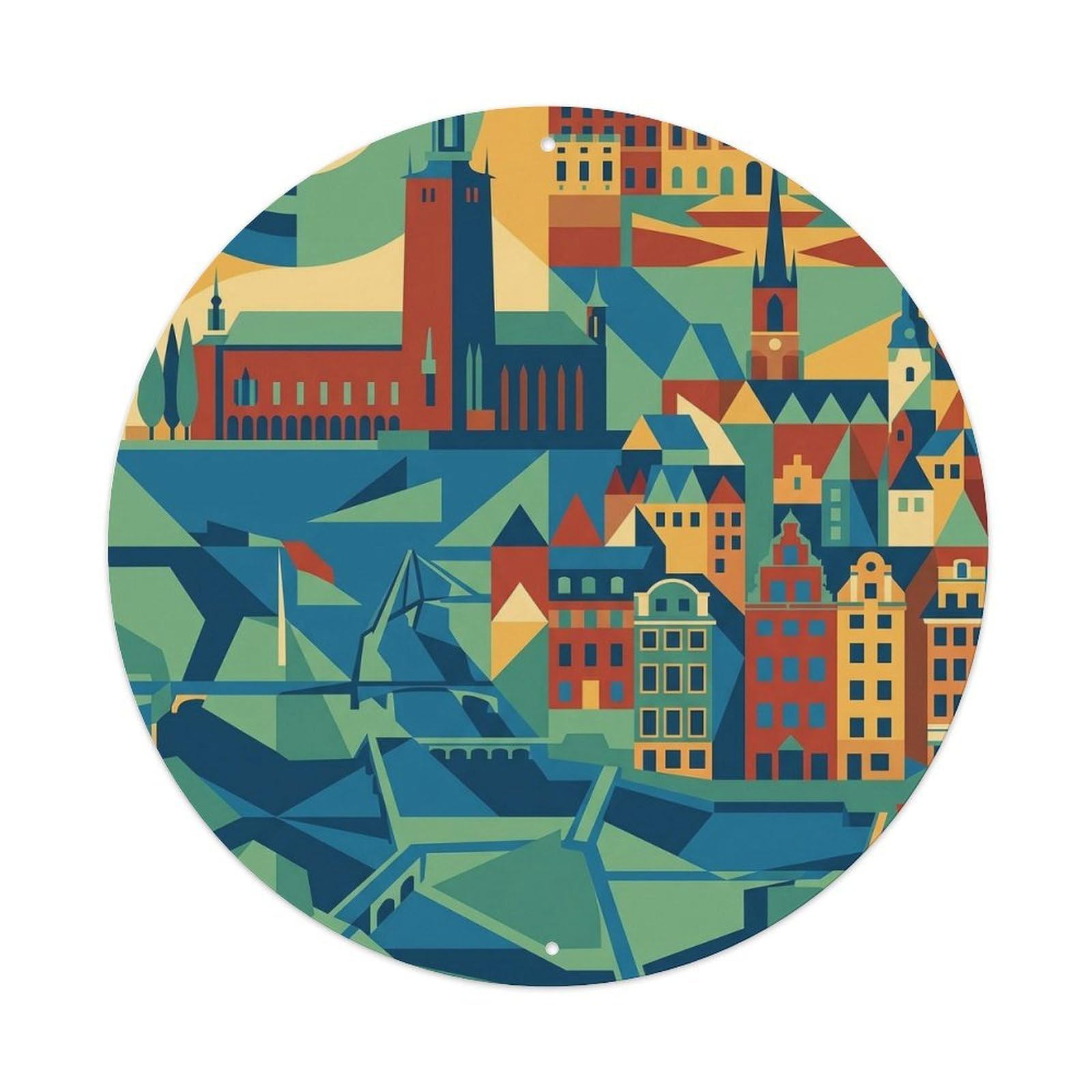 Vintage Travel Stockholm Sweden Geometric Metal Tin Sign