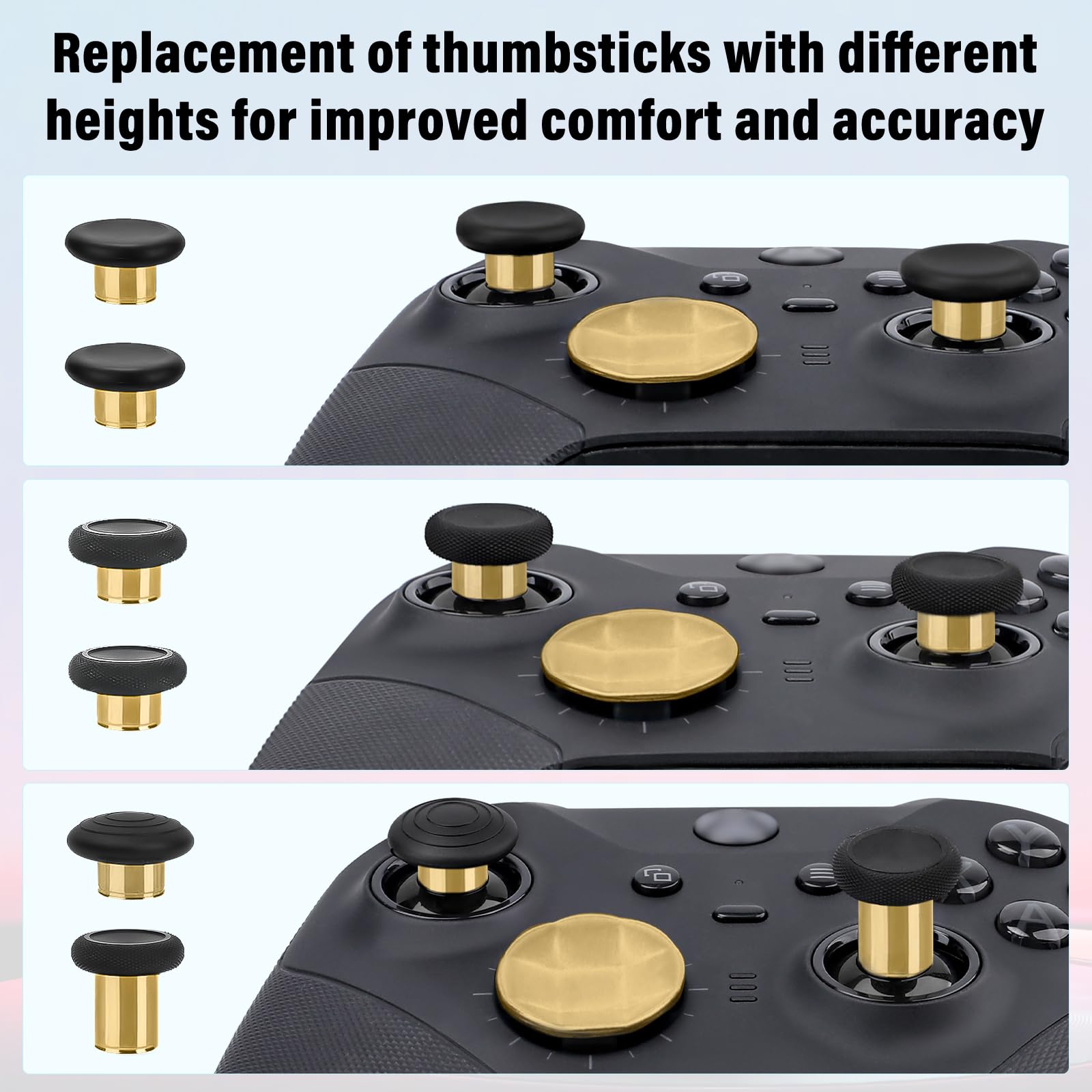 13 in 1 Metal Thumbsticks for Xbox Elite Controller Series 2 Accessories, Replacement Magnetic Buttons Kit Includes 6 Metal Plating Joysticks, 4 Paddles, 2 D-Pads, 1 Adjustment Tool (Chrome Gold)