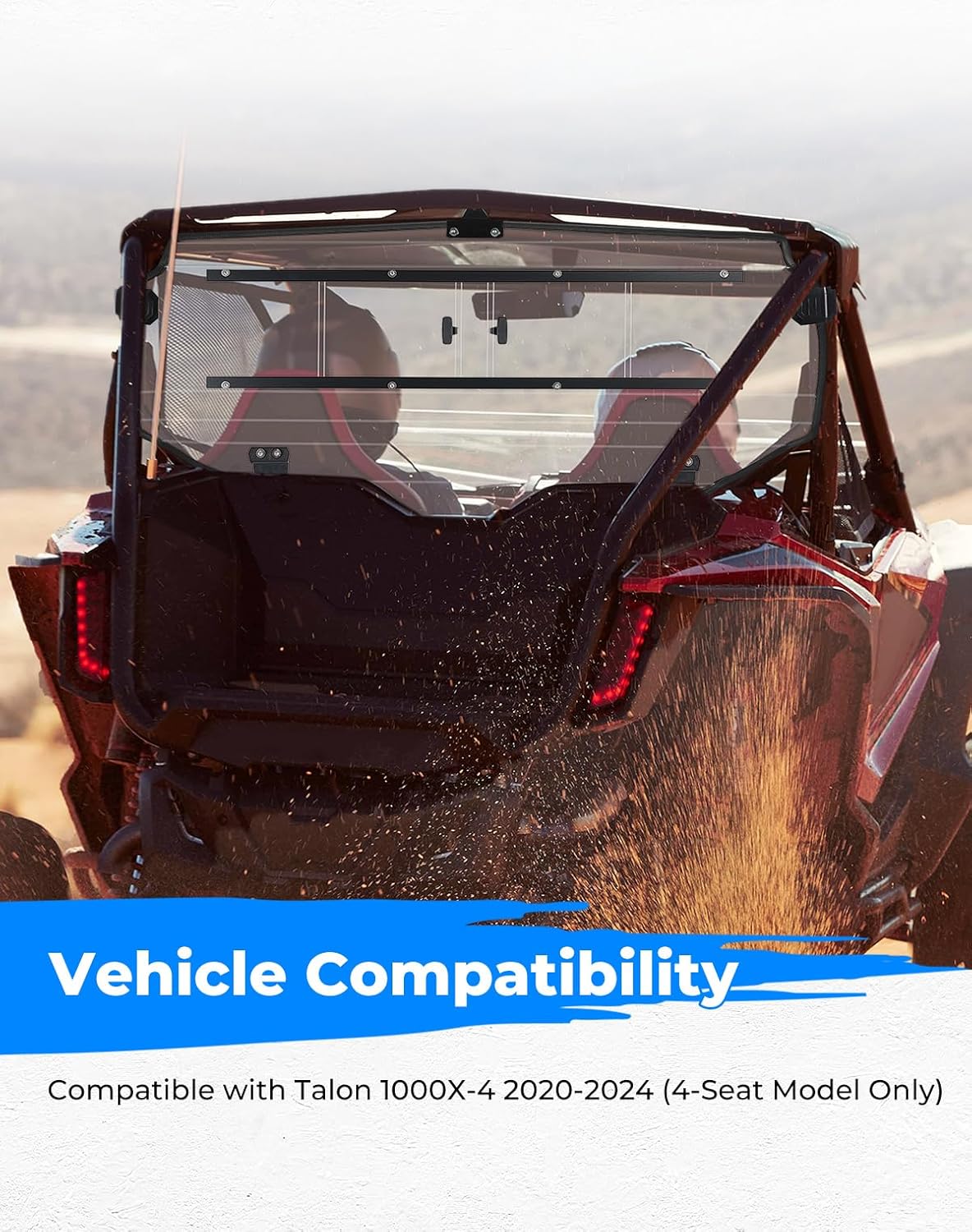 KEMIMOTO Rear Vented Sliding Windshield Compatible with Talon 1000X-4 | 4 Seater, Clear PC Material, Impact Resistant, UV-Resistance, UTV Rear Windshield with Noise Strip 2019 - 2026