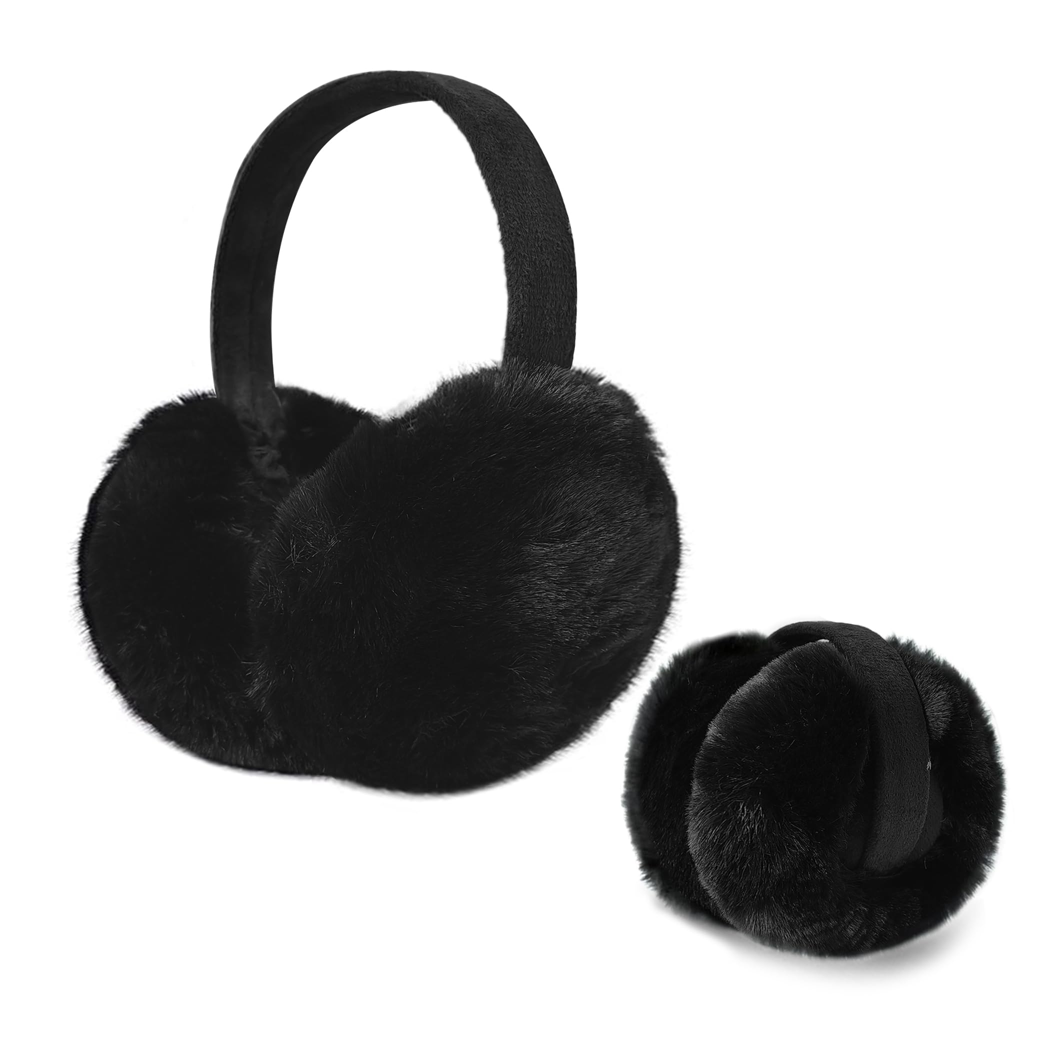 AUSUAYA Earmuffs, Furry Ear Muffs for Winter Ear Covers, Warm Plush Earmuffs IT-E-M2, Black, One size
