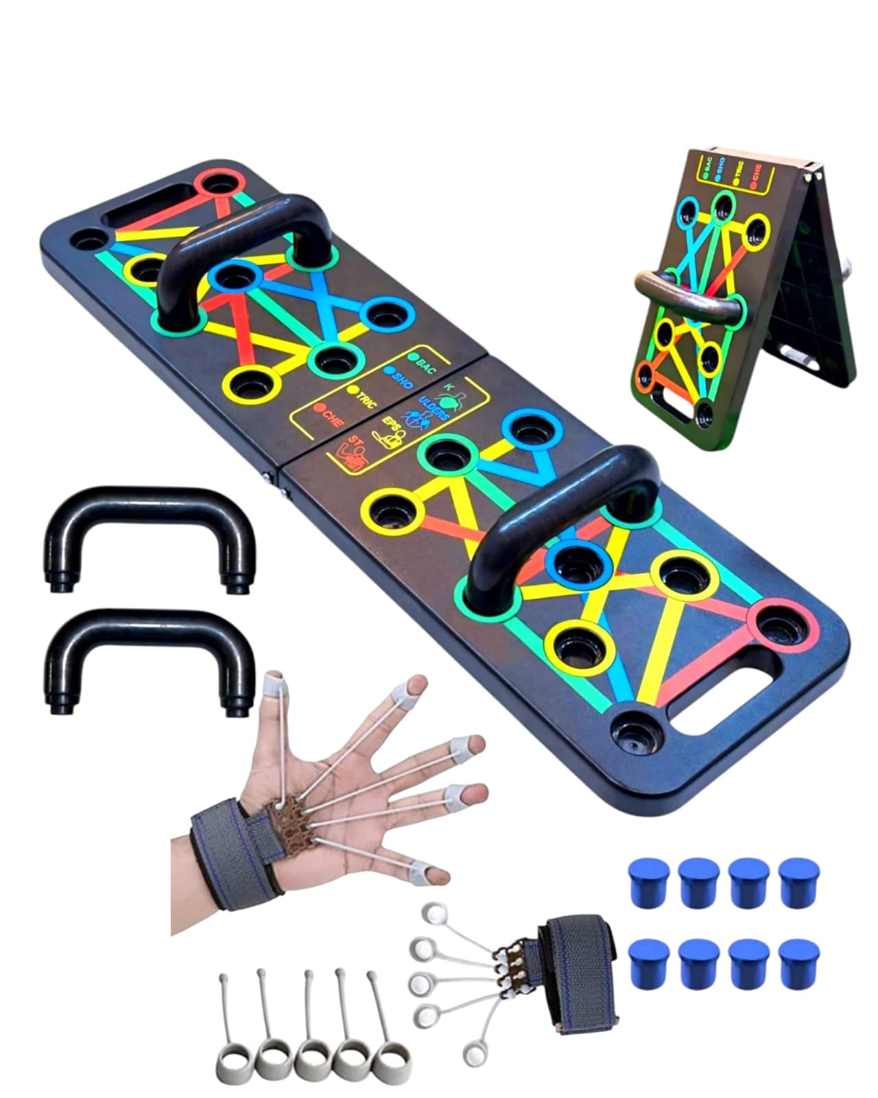 DFF Push Up Board System - 15 in 1 Body Building Exercise Tools and Finger Gripper Combo Pack - Workout Push Up Stands, Training System for Men and Women