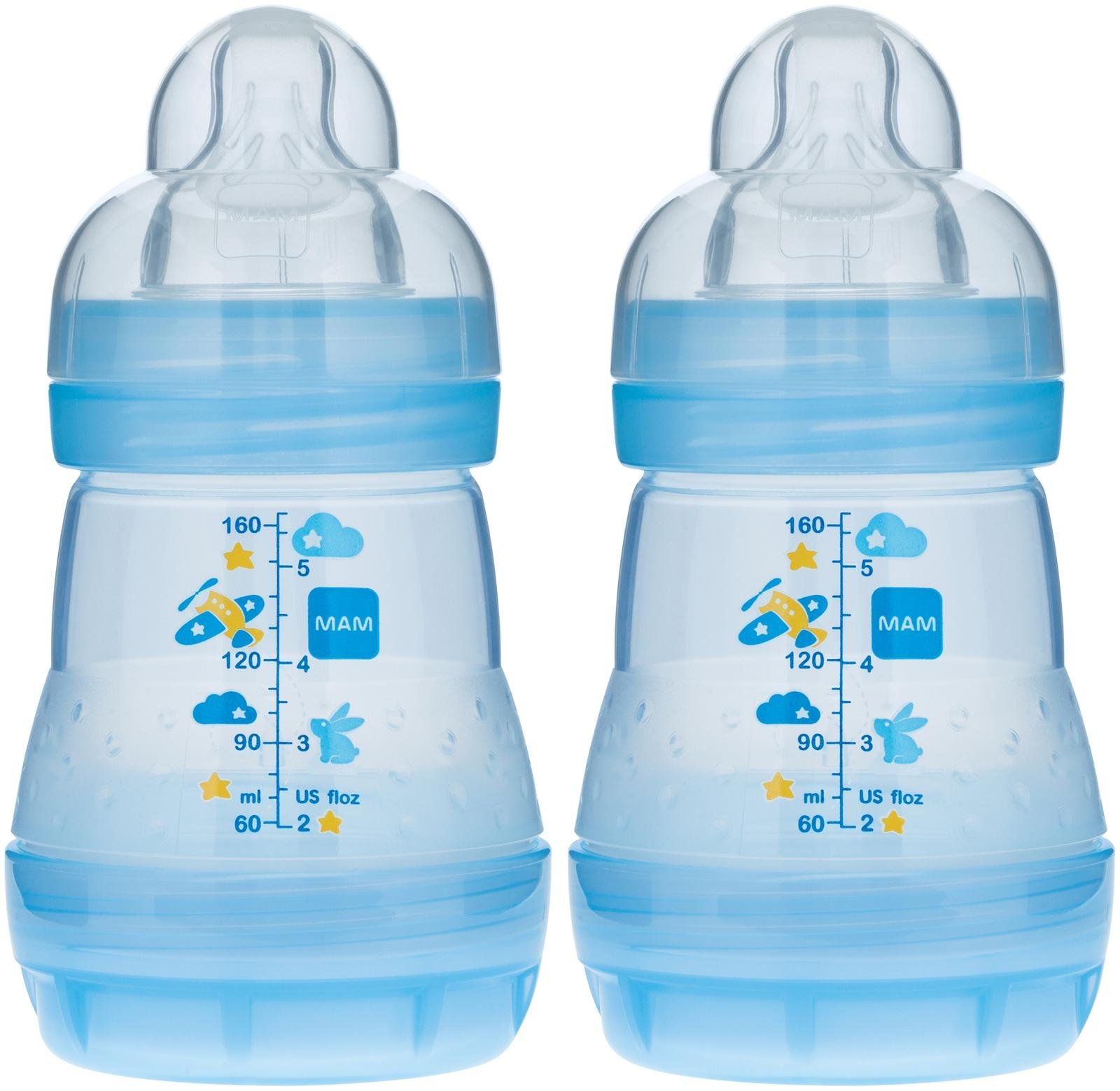 MAM Easy Start Anti Colic 5 oz Baby Bottle, Easy Switch Between Breast and Bottle, Reduces Air Bubbles and Colic, 2 Pack, Newborn, Boy