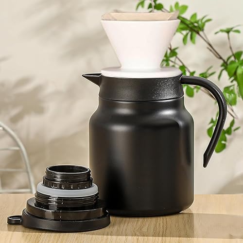 Miniatura 6 de 2 jarras térmicas de café de 34 onzas para mantener el calor, jarra para líquidos calientes, jarra de café aislada al vacío de acero inoxidable para