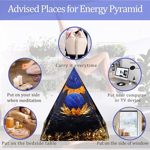 Miniatura 24 de Pirámide de orgón, pirámide de cristal de orgonita de obsidiana metafísica con flor de vida, generador de energía positiva de cristal curativo