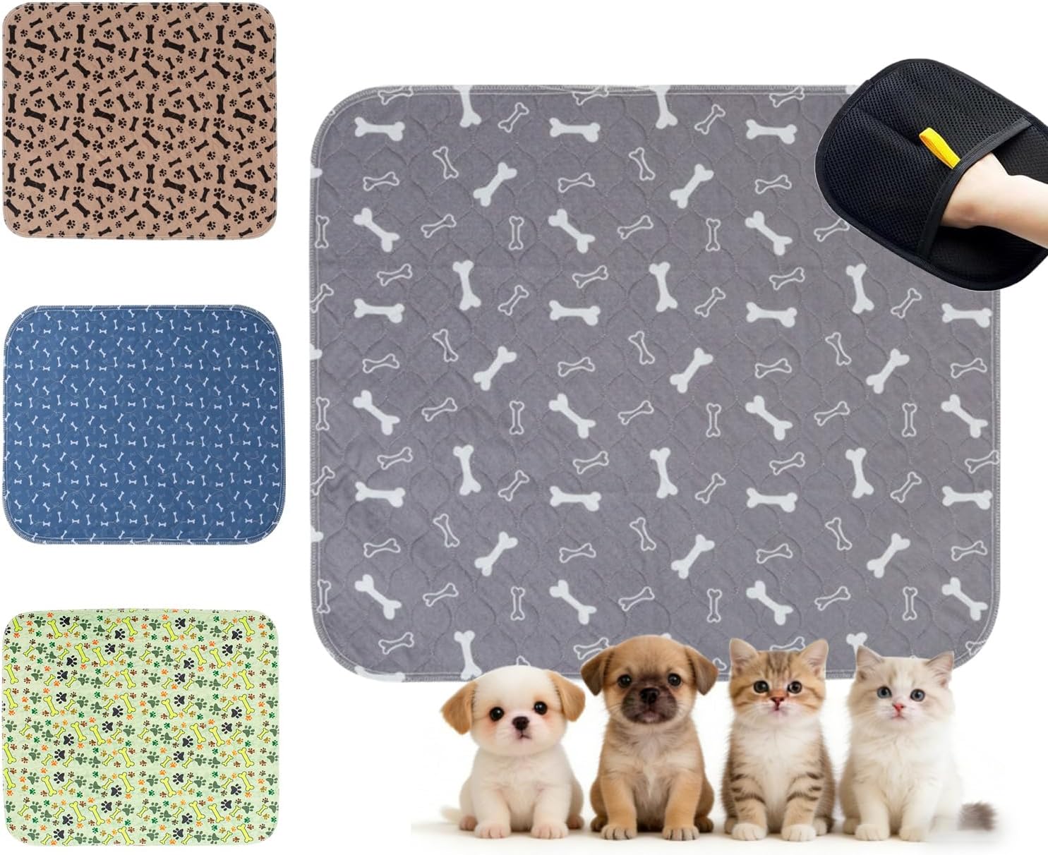 Puppy Pads with Pheromones, Washable Pee Pads for Dogs Potty Training, Reusable Dog Mat with Pet Hair Removal Gloves for Playpen, Crate, Whelping Box (Blue,M)