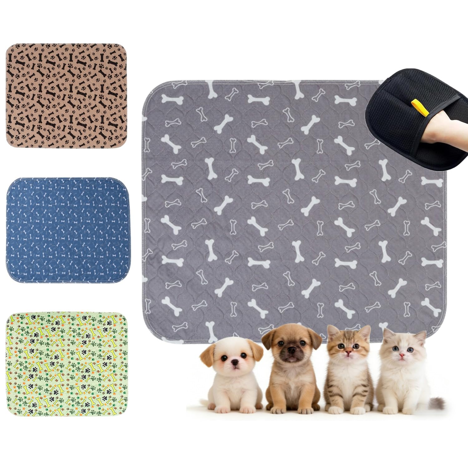 Puppy Pads with Pheromones, Washable Pee Pads for Dogs Potty Training, Reusable Dog Mat with Pet Hair Removal Gloves for Playpen, Crate, Whelping Box (Blue,M) — view 8