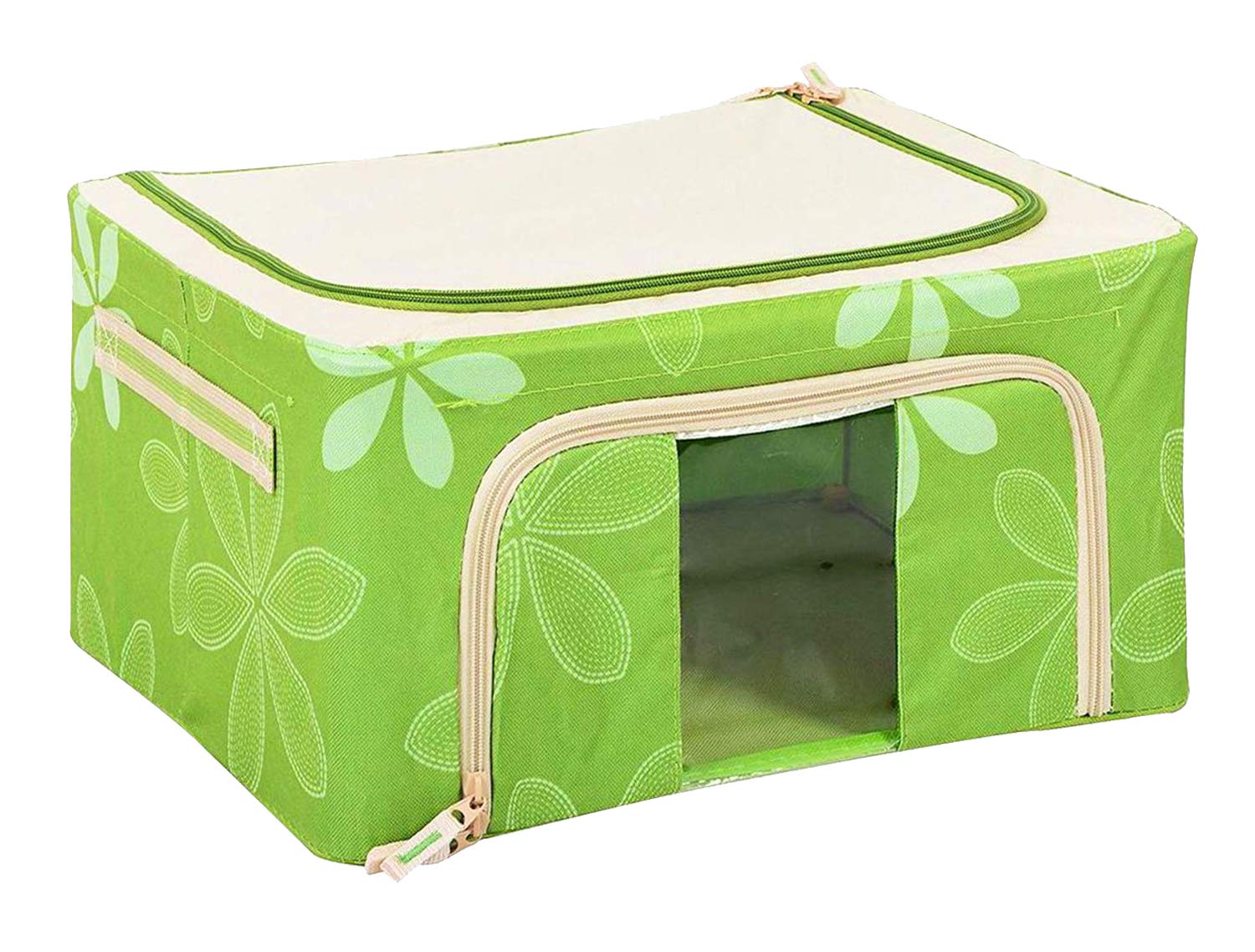 Kuber Industries Jumbo Saree/Lehenga/Blanket Cover/Woolens Storage Box Moisture Proof Cloth Organiser with Zippered Closure and Handle with Steel Frames (Green) -CTKTC039029