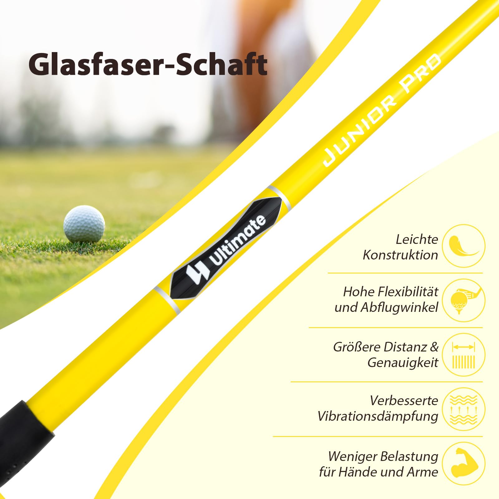 GYMAX #3 Fairway Woods für Kinder, Golfschläger mit Fiberglas-Schaft & Kopfschutz, für Rechtshänder, für Jungen & Mädchen im Alter 8-10 Jahre, Gelb