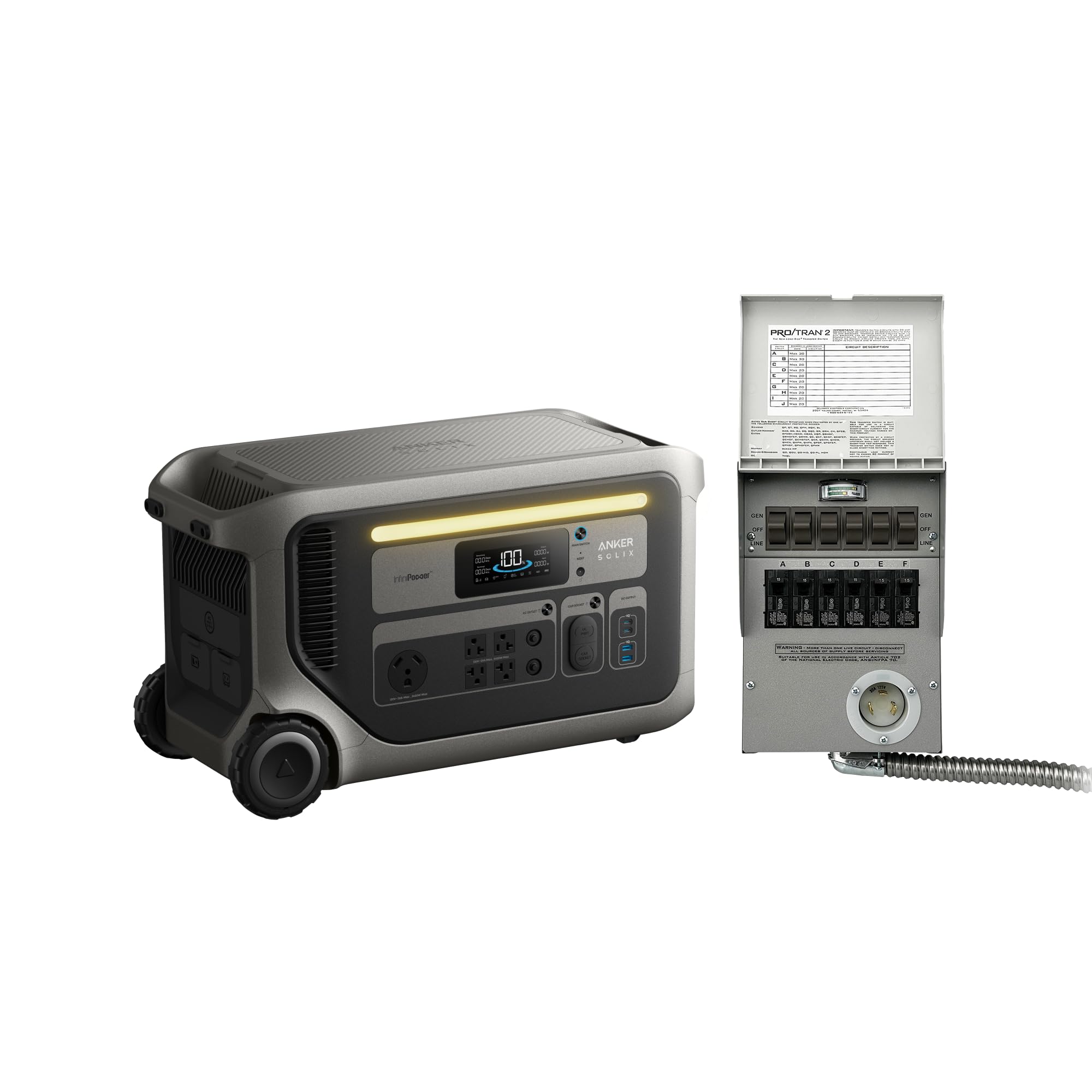 Anker SOLIX F3000 Portable Power Station with Home Backup Kit, 3,072Wh, 6,000W Recharging, Generator for Home Use, Expandable to 24kWh, Works with Generator, For Outages, Camping, RVs, and Emergencies