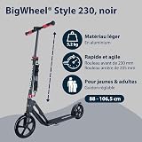 HUDORA BigWheel Style 230 Scooter - Sturdy aluminium scooter with large platform - Height-adjustable & foldable city scooter for up to 120kg - Kick scooter for teenagers & adults - 3