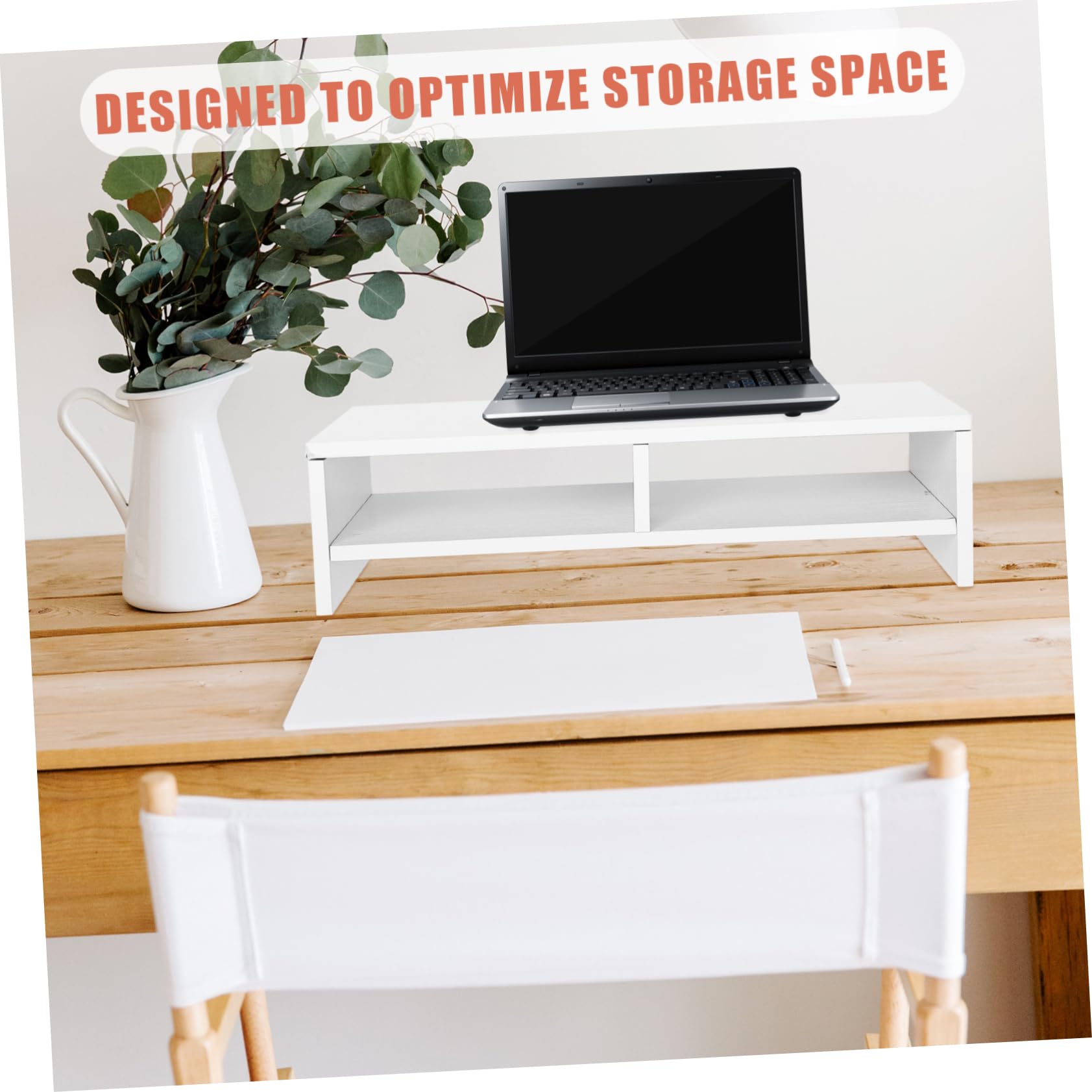 Supporto per Monitor da Scrivania in Legno Bianco Design a Doppio Strato, Rialzo per Computer e Laptop, Organizza Lo Spazio Ufficio in Modo Efficiente e Ordinato