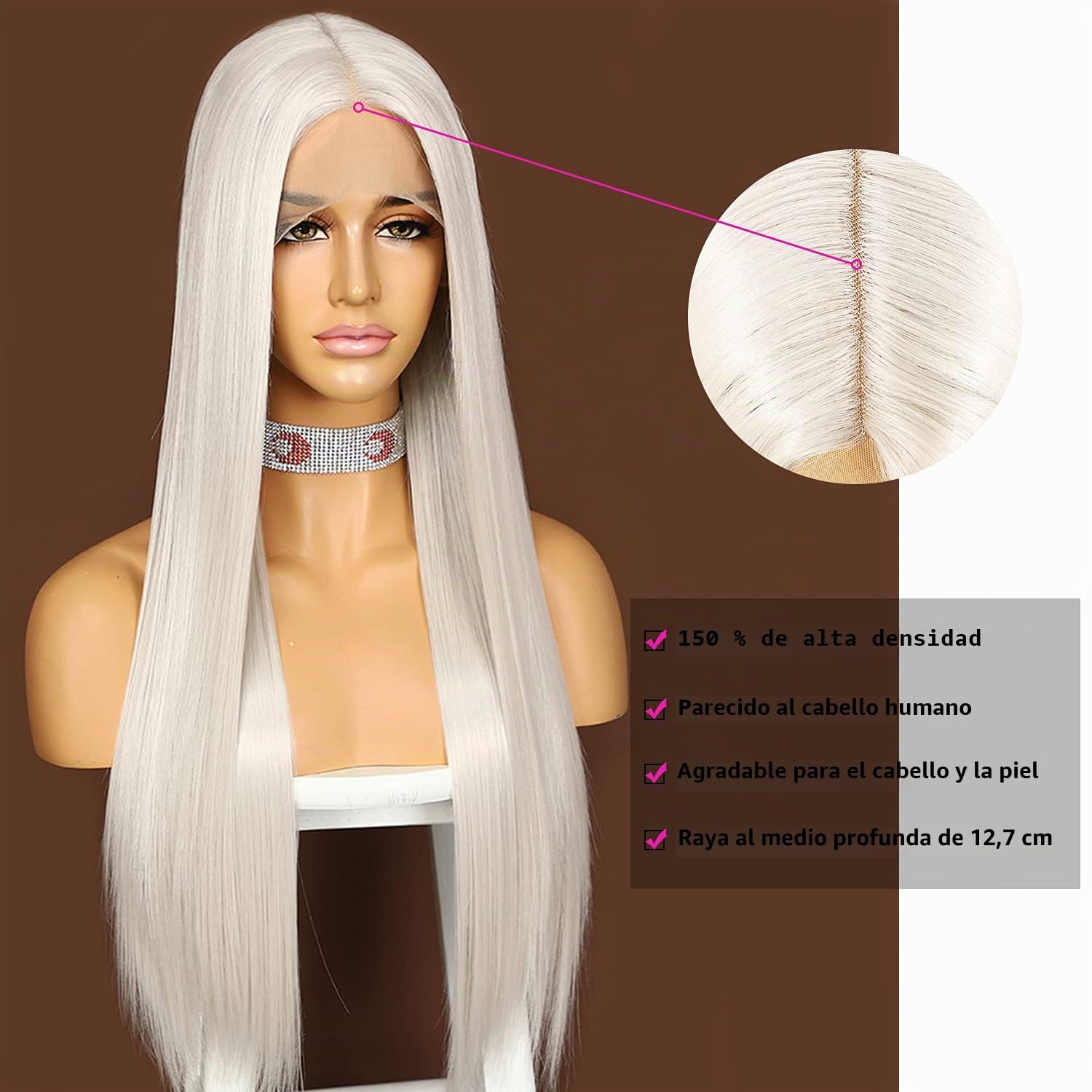 Sapphirewigs Platinum gris largo recto peluca para mujeres pelucas