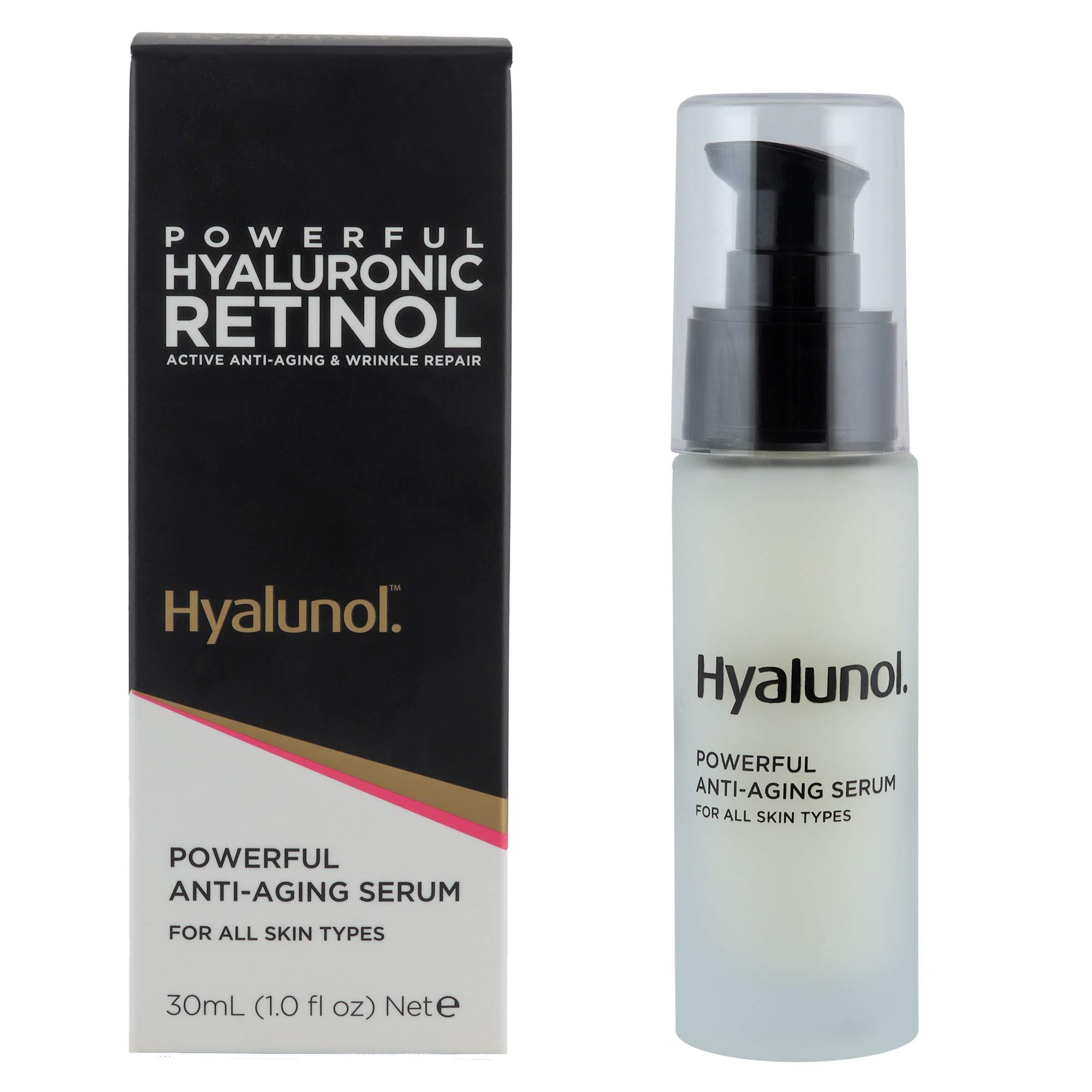 Hyalunol Powerful Anti Aging Serum enriched with Retinol & Hyaluronic Acid for All Skin Types 1 fl. Oz.