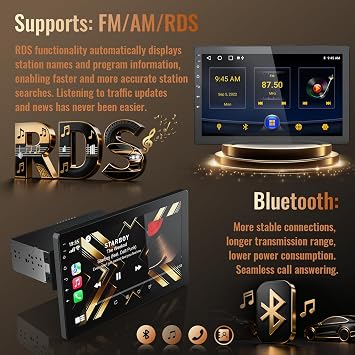Haudio 10.1 Inch Single Din Car Stereo, Rotatable Touch Screen, Wireless CarPlay & Android Auto, Android 13 Car Radio with Bluetooth GPS Backup Camera