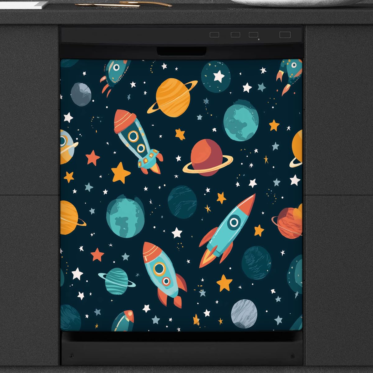 Mexpekil Adesivo decorativo per lavastoviglie con motivo a cartoni animati, 58 x 66 cm, adesivo decorativo per lavapiatti per porta d'ingresso, impermeabile, per pannello elettrodomestico da cucina