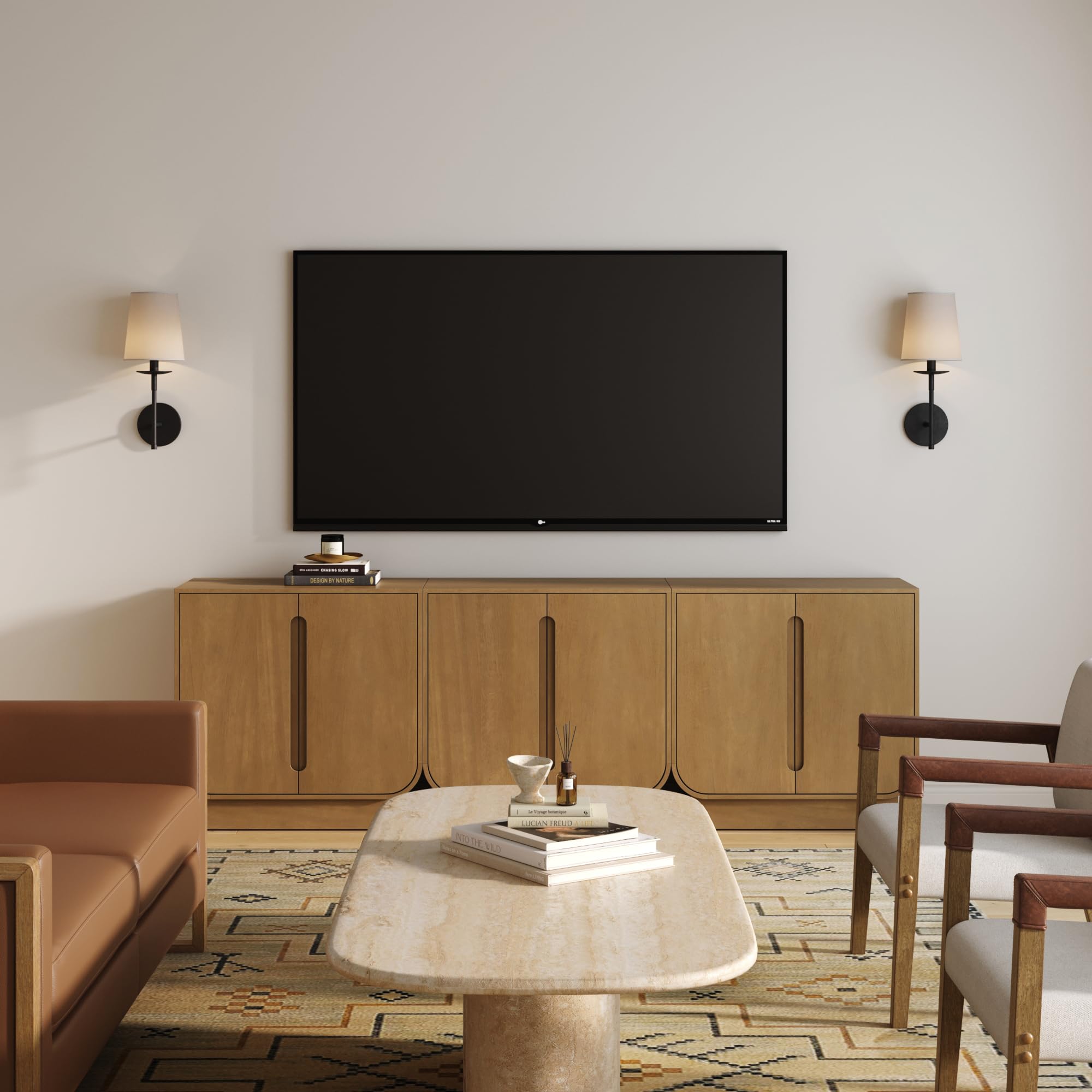 Nathan James Joey Mid Century Modern Storage Cabinet, Arched Accent Cabinet with Rounded Bottom Edges and Integrated Door Pull Cutouts, Light Brown Set of 3
