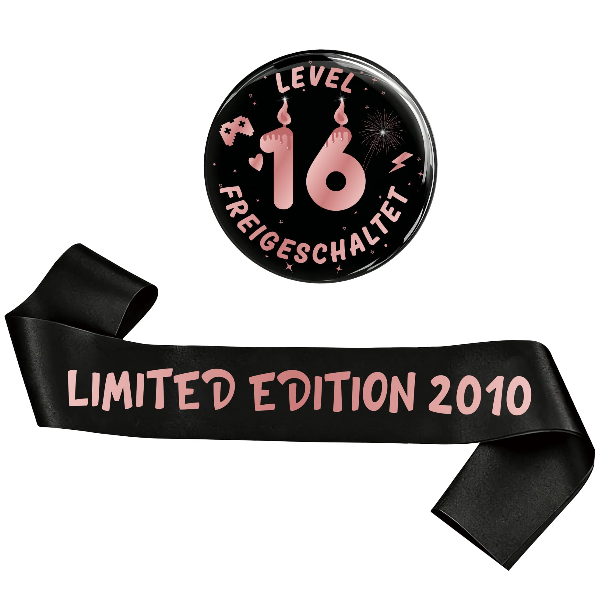 16th Birthday Decorations Badge Sash - 2 PC Black Rose Gold Limited Edition 2010 Sash Level Freigeschaltet Badge Accessory Gift for She Girls Sweet 16 Year Old Daughter Granddaughter Party Supplies