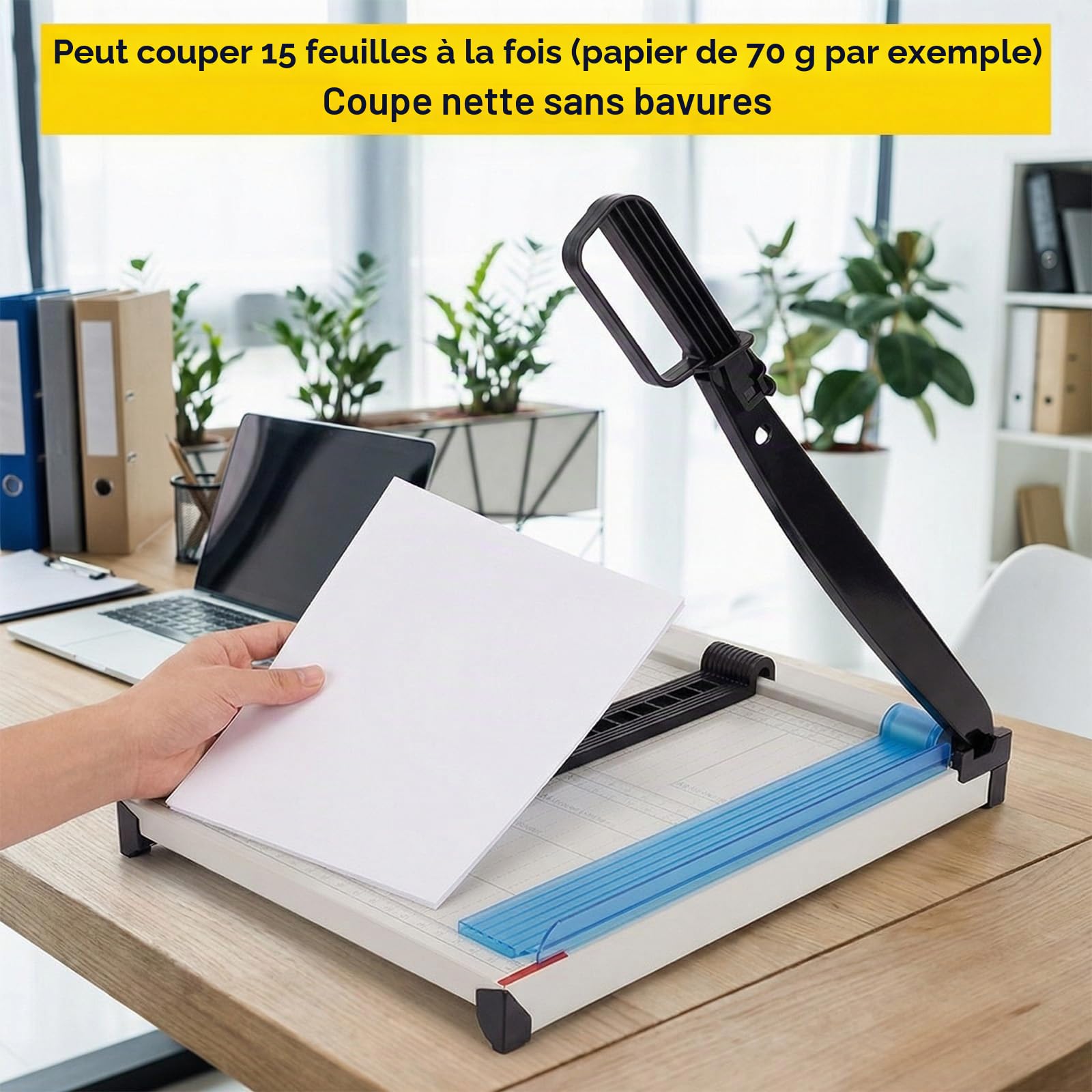 Coupe-papier Guillotine A4 - Massicot à papier robuste avec protection de sécurité, Capacité de 15 feuilles, Massicot de précision pour couper le papier, les cartes, les photos, le vinyle