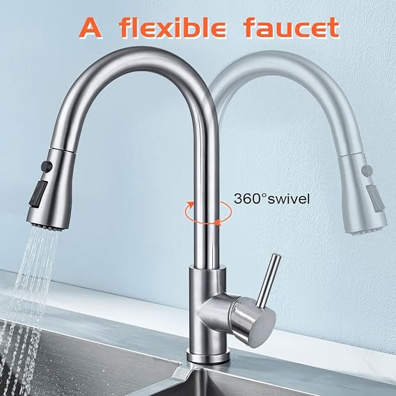 Kitchen Pull-Down Faucet with High Arc Spout, Dual Function Spray Head,High - Performance Pull - Out Kitchen Sink Faucet,Easy Installation (Brushed Nickel)