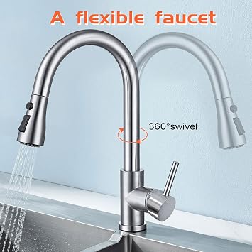 Kitchen Pull-Down Faucet with High Arc Spout, Dual Function Spray Head,High - Performance Pull - Out Kitchen Sink Faucet,Easy Installation (Brushed Nickel)