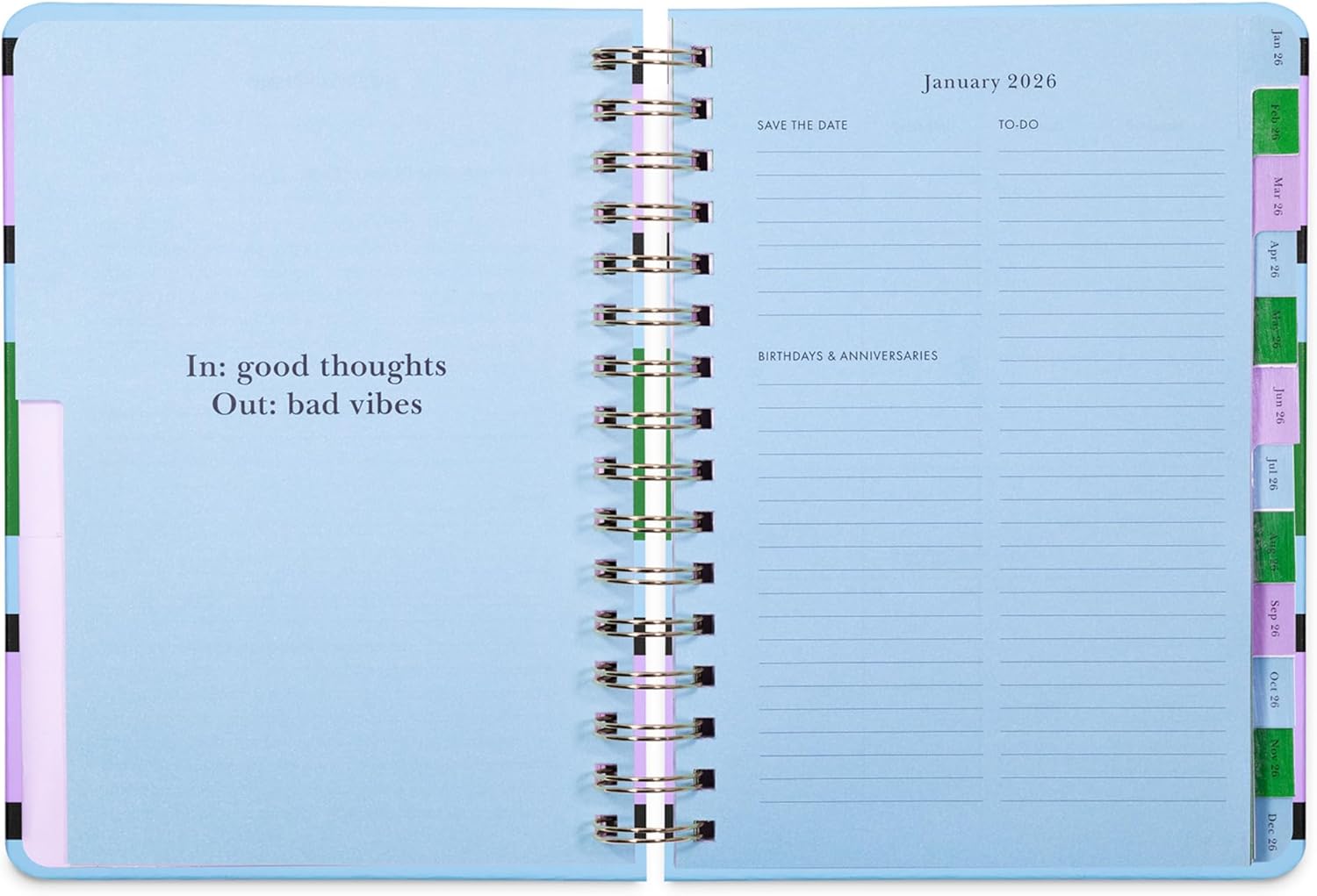 kate spade new york Daily Planner 2026 Large Agenda January-December 2026, Hardcover Weekly and Monthly Spiral Planner with Stickers (Downtown Stripe)