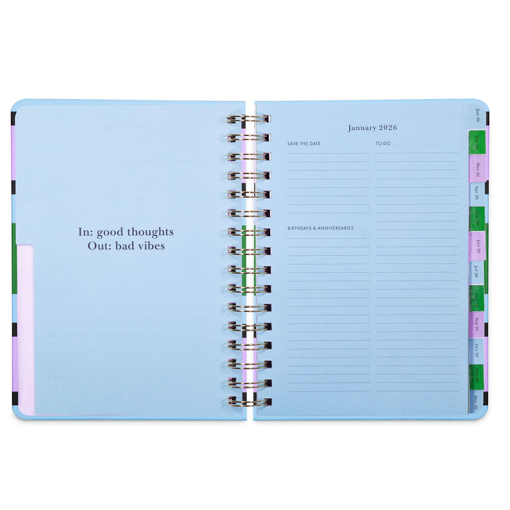 kate spade new york Agenda giornaliera 2026, grande, da gennaio a dicembre 2026, copertina rigida, settimanale e mensile, a spirale, con adesivi (strisce del centro)