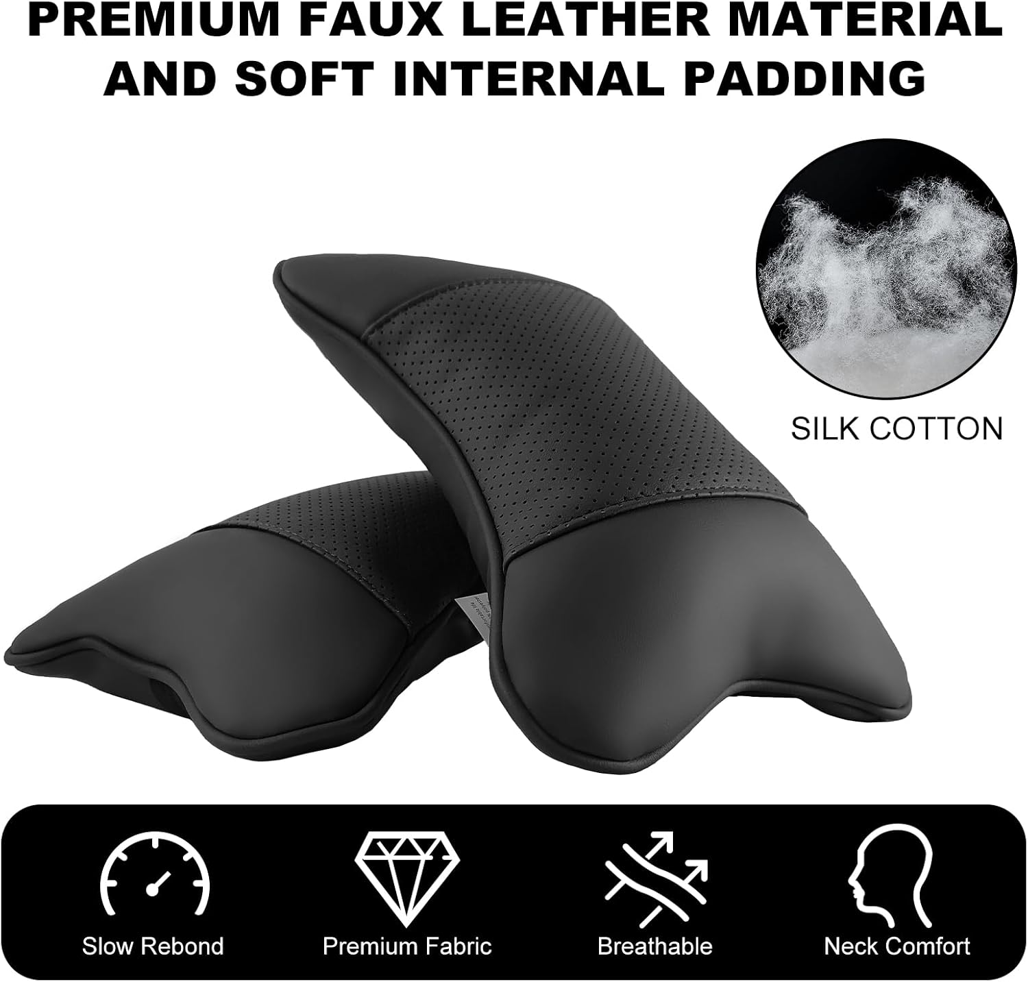 2 Pack Car Neck Pillow PU Leather Automotive Headrest Pillow for Car Support Neck Pain Relief Universal Car Pillow (Black) - Image 5