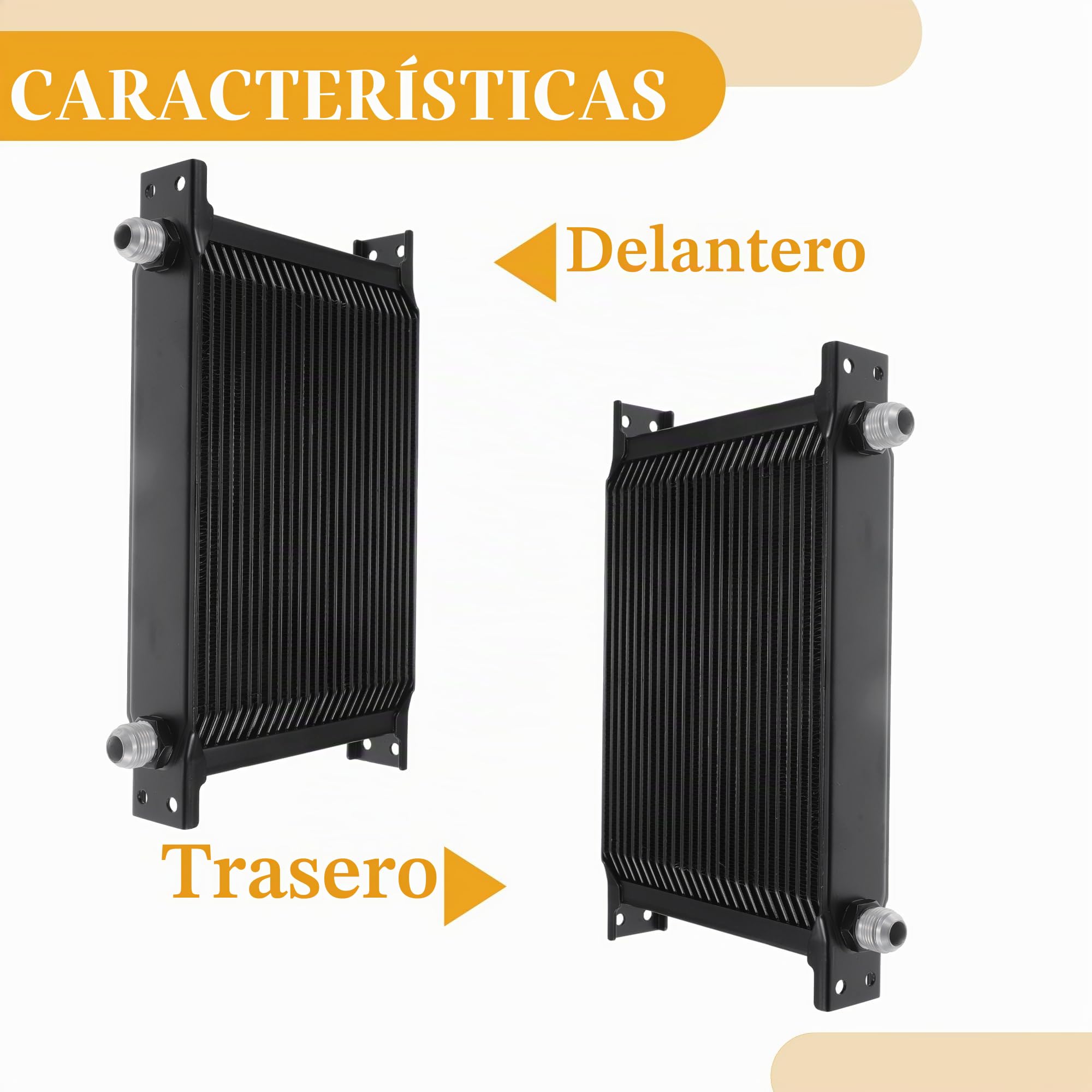 Enfriador De Aceite De Transmisión Negro 1Pc Universal Aluminio | Universal, Aleación De Aluminio, Negro, 33X18X5Cm, Adaptadores 6An/8An, Para Vehículos Recreativos, Camiones, Furgonetas