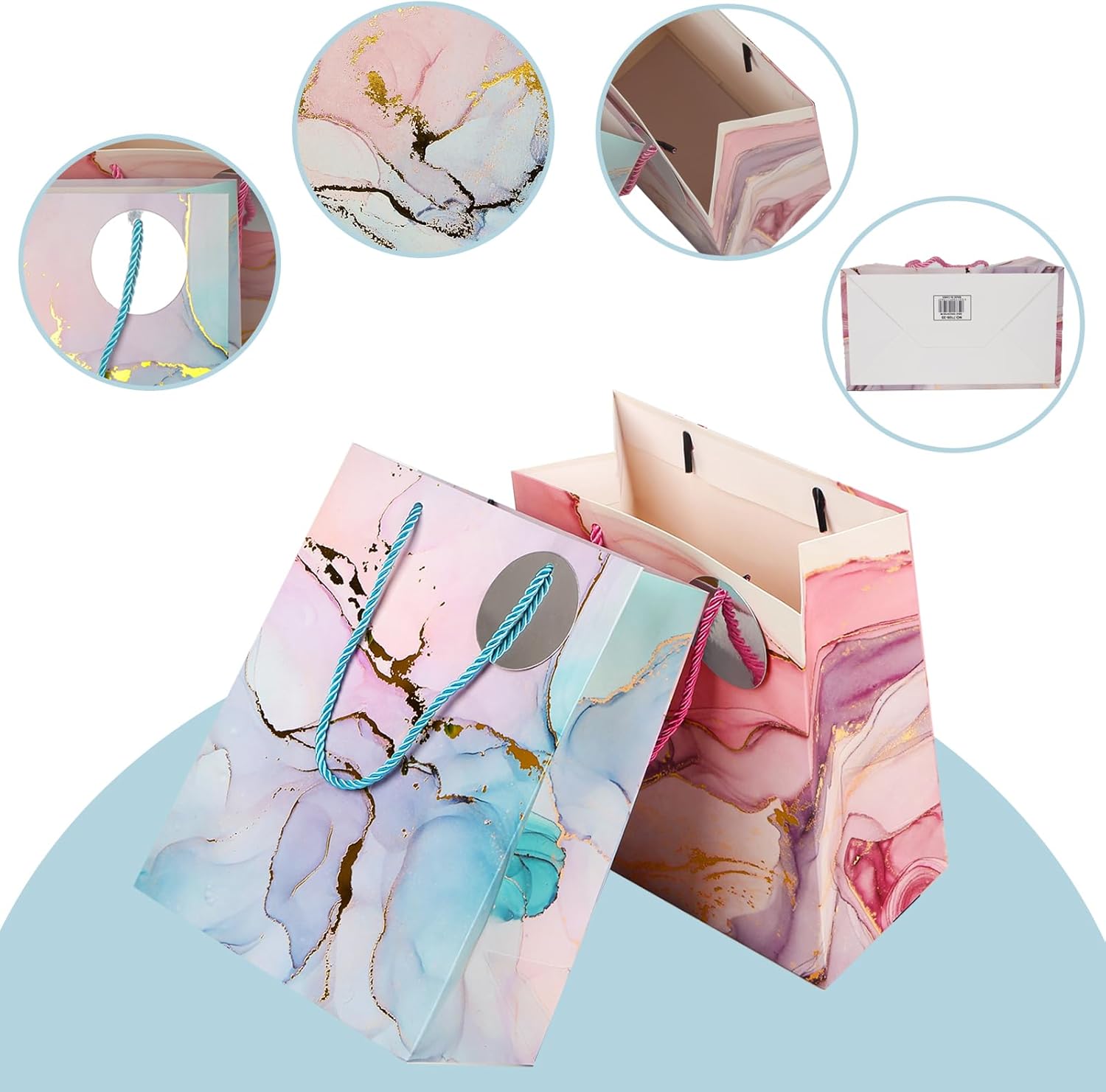 ZJHiome Medium Gift Bags, 4 Pack 9'' Marble Paper Bag with Tissue Paper for Shopping Business Birthday Wedding Baby Shower Christmas Party(Marble) - Image 5