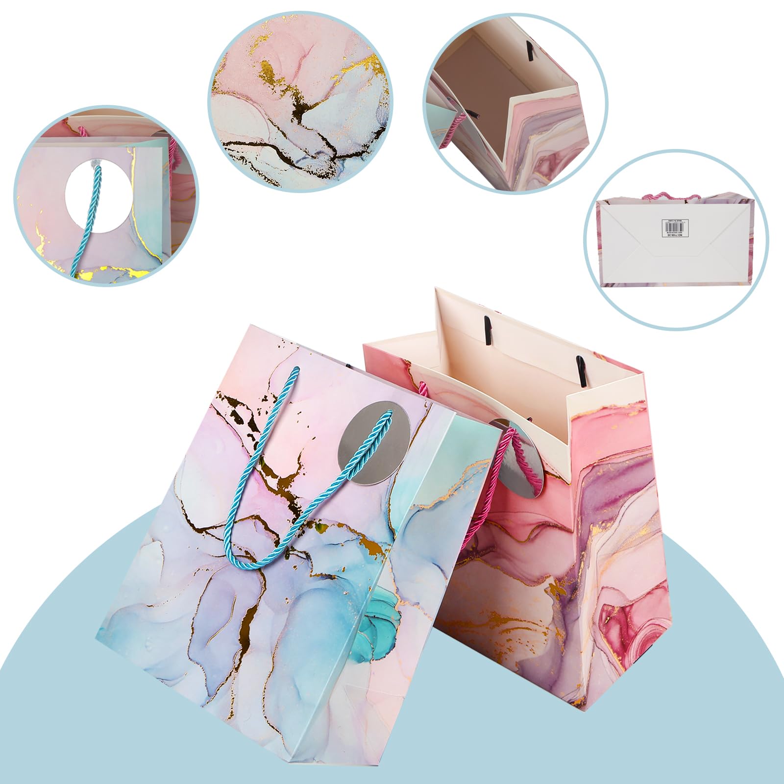 Bolsas de regalo de tamaño mediano, paquete de 4 bolsas de papel de mármol de 9 pulgadas con papel de seda para compras, negocios, cumpleaños, boda, baby shower, fiesta de Navidad (mármol)