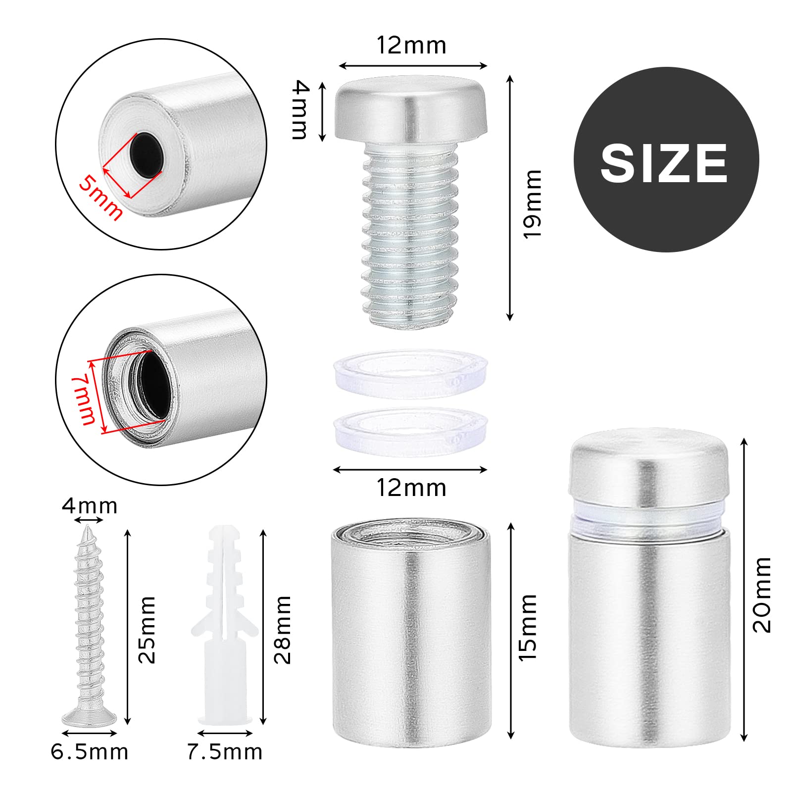 HSeaMall20 PZ In Acciaio Inox Vite Pubblicità Viti di Fissaggio Bulloni Supporto Vite Segno Pubblicità Chiodi Hardware Supporti Viti Frameless Standoff Morsetto Per Vetro 12 x 20mm