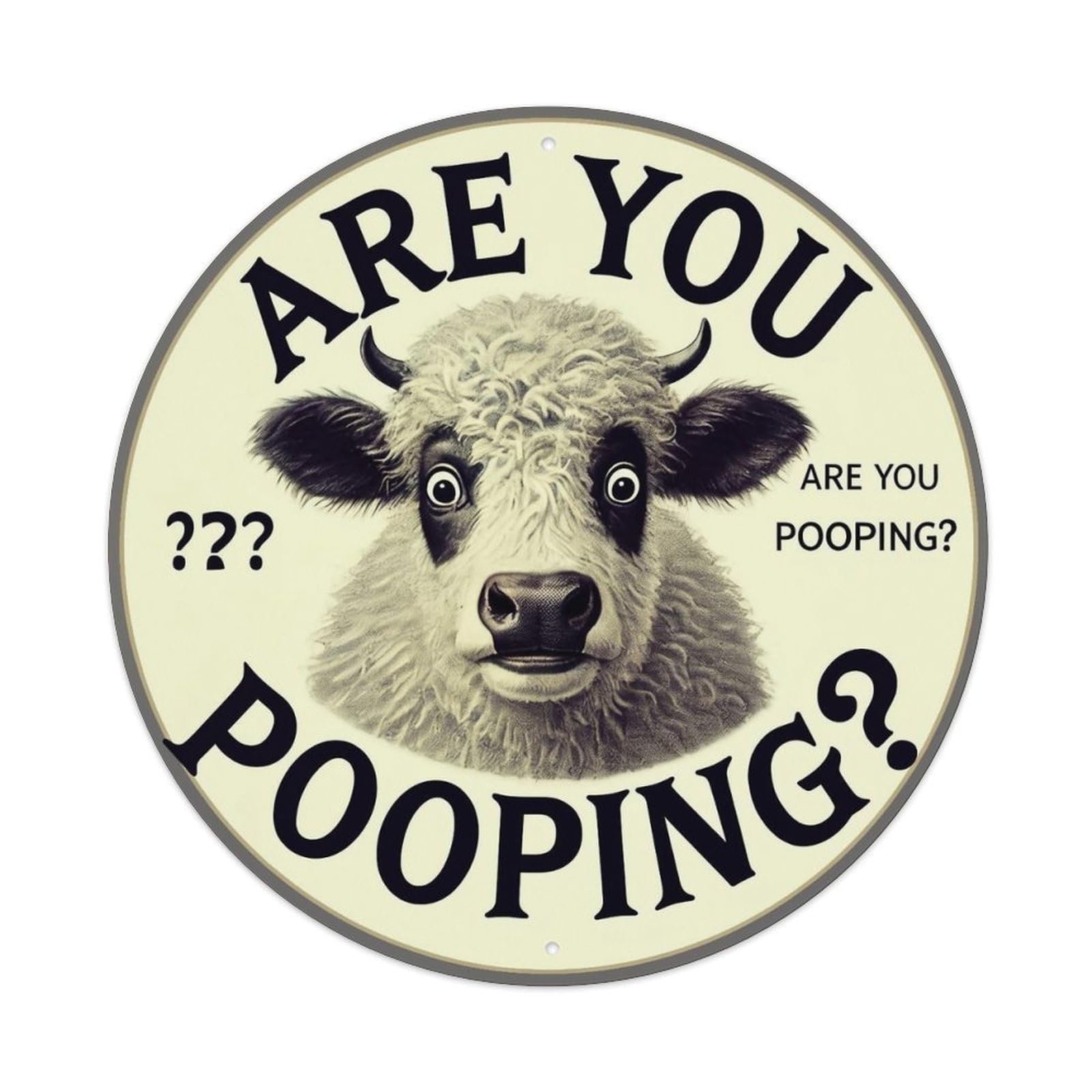 Cow Face With Question Mark Retro Metal Sign Round Tin Sign, Vintage Decor Art Poster for Bar, Home, Man Cave, Kitchen, Laundry Room Gift 8x8Inch