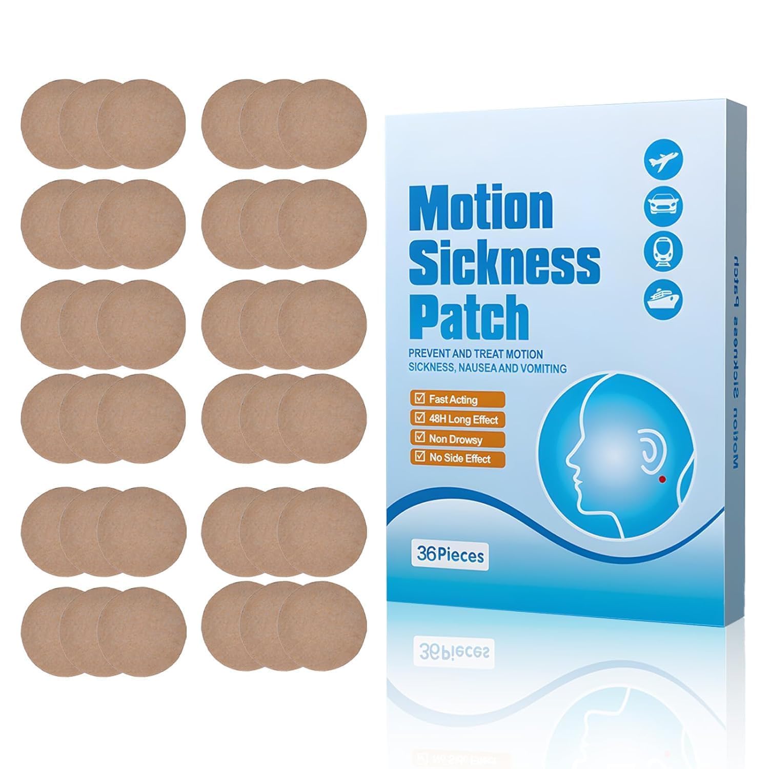 Motion Sickness Patch 36PCS | Natural Herbal Anti-Nausea & Dizziness Relief Stickers | Waterproof Car, Sea & Air Travel Sickness Patches for Adults & Kids-image-32