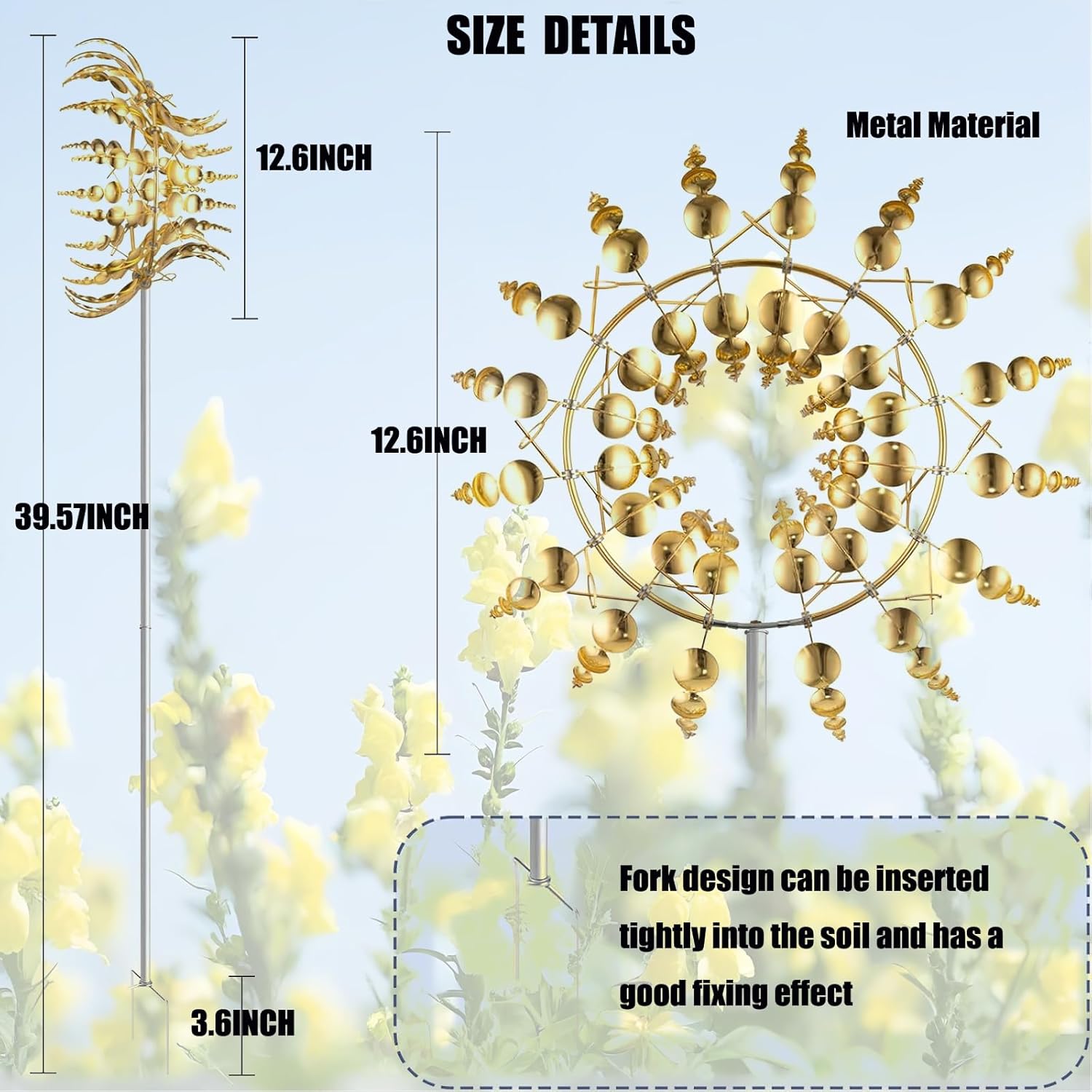 Unique and Magical Metal Windmill, 2Pcs Wind Spinners, 3D Wind Powered Kinetic Sculpture, Stainless Steel Wind Spinners, Wind Mill for Yard and Garden (2PCS-Golden)