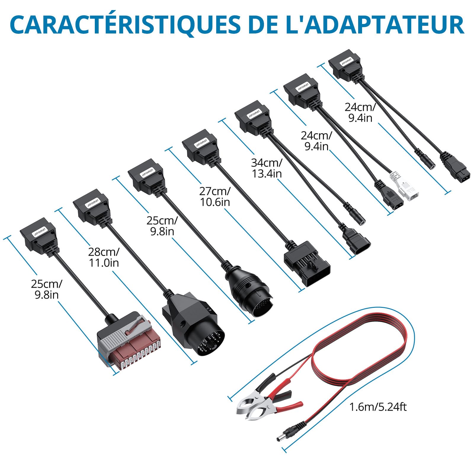 AUTOUTLET Un Ensemble de 8 Adaptateurs Kit de Câble d'Adaptateur de Diagnostic pour Appareil de Diagnostic Universel Auto OBD2 OBD1 Câble d'Adaptateur de Diagnostic pour AutoCom Delphi CDP DS150Er