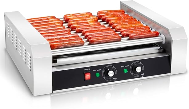 SYBO Hot Dog Roller, 30 Hot Dogs 11 Rollers Grill Cooker Machine with Removable Stainless Steel Drip Tray, 1430-Watts, Ideal for Commercial And Party Use