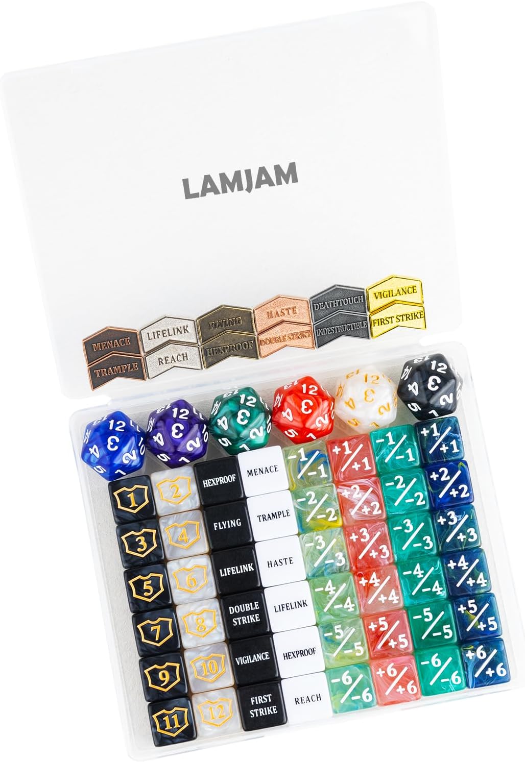 66 PCS MTG Dice Counters Keyword Metal Tokens +1/+1 Shield Life Counter Dice Set Spindown D20 for MTG, TCG, Magic Cards Gaming Accessories