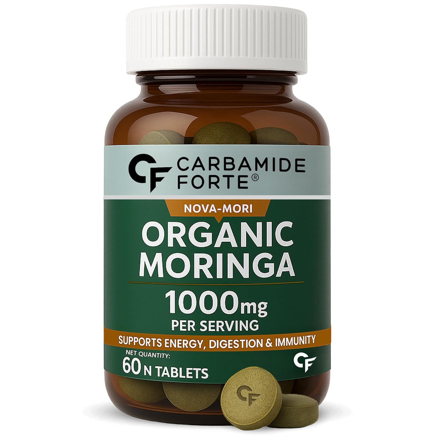 Carbamide Forte Organic Moringa Tablet with 1000mg Moringa Leaves Extract|Moringa Powder Tablets for Immunity, Digestion & Energy|Moringa Leaves Tablets, 1 count, 60 capsules
