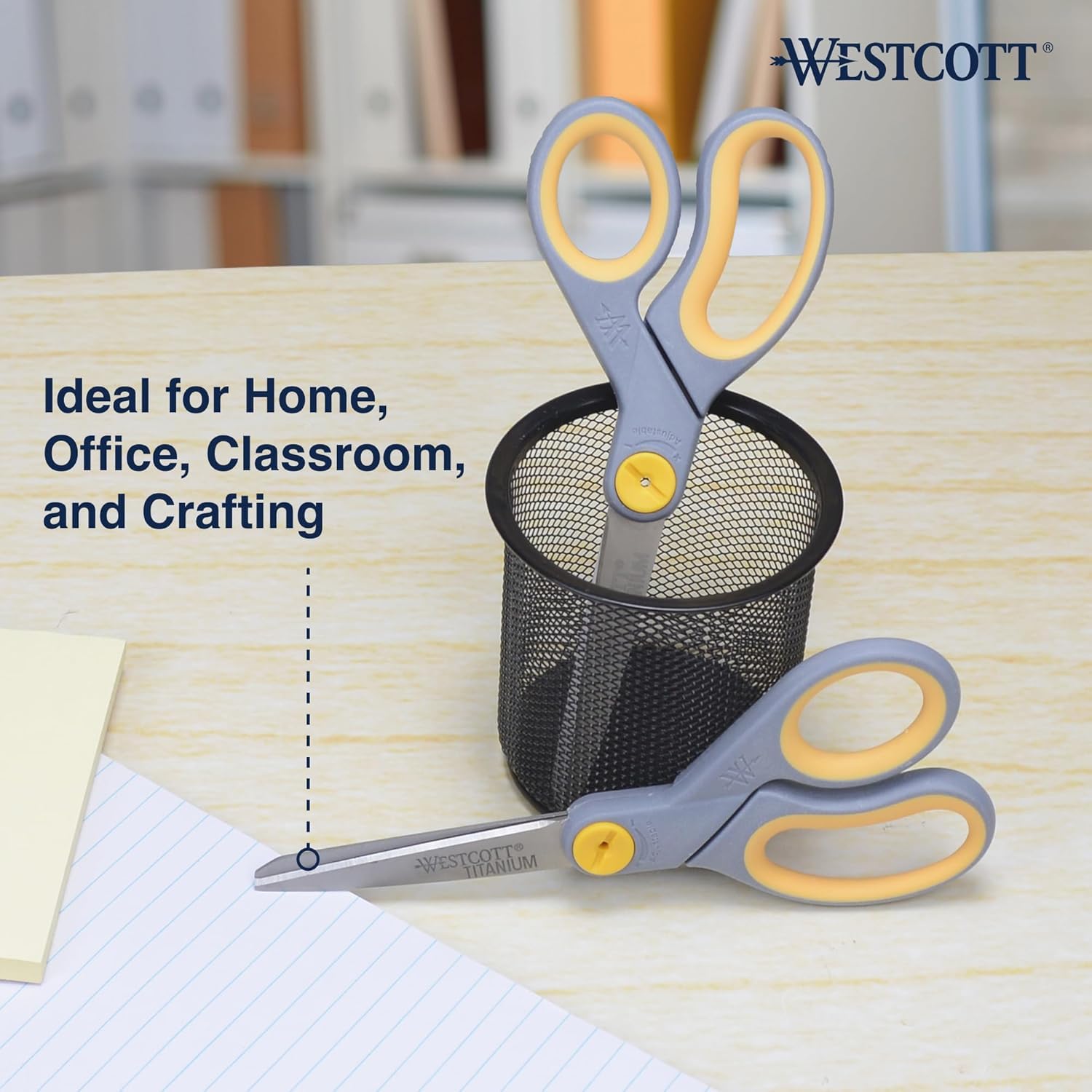 Westcott 13901 20,3 cm Titan-Schere für Büro und Zuhause, gelb/grau, 2 Stück