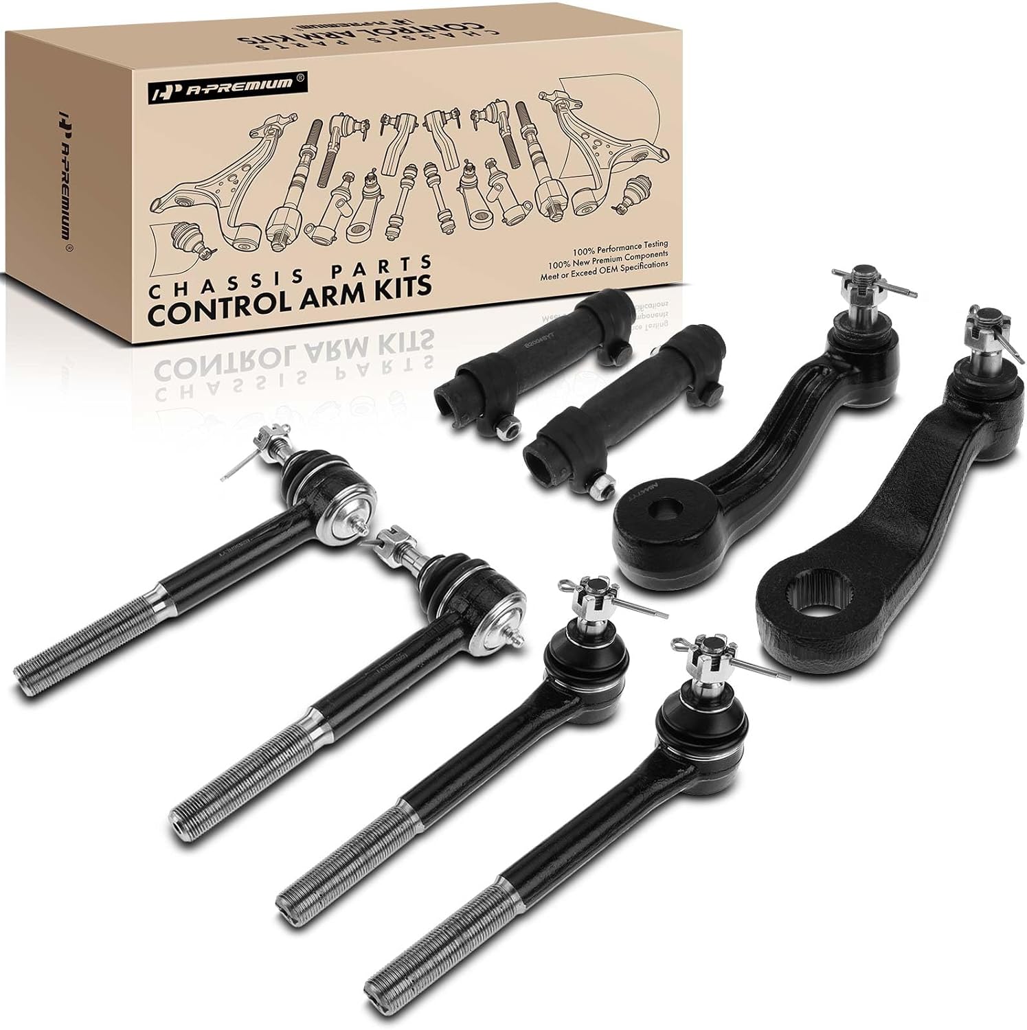 A-Premium Set of 8, Front Inner & Outer Tie Rod End, Pitman Arm & Idler Arm, Compatible with Chevrolet & GMC - 1993-2000 - Tahoe, Yukon, C1500, C1500 Suburban, C2500, C2500 Suburban, C3500