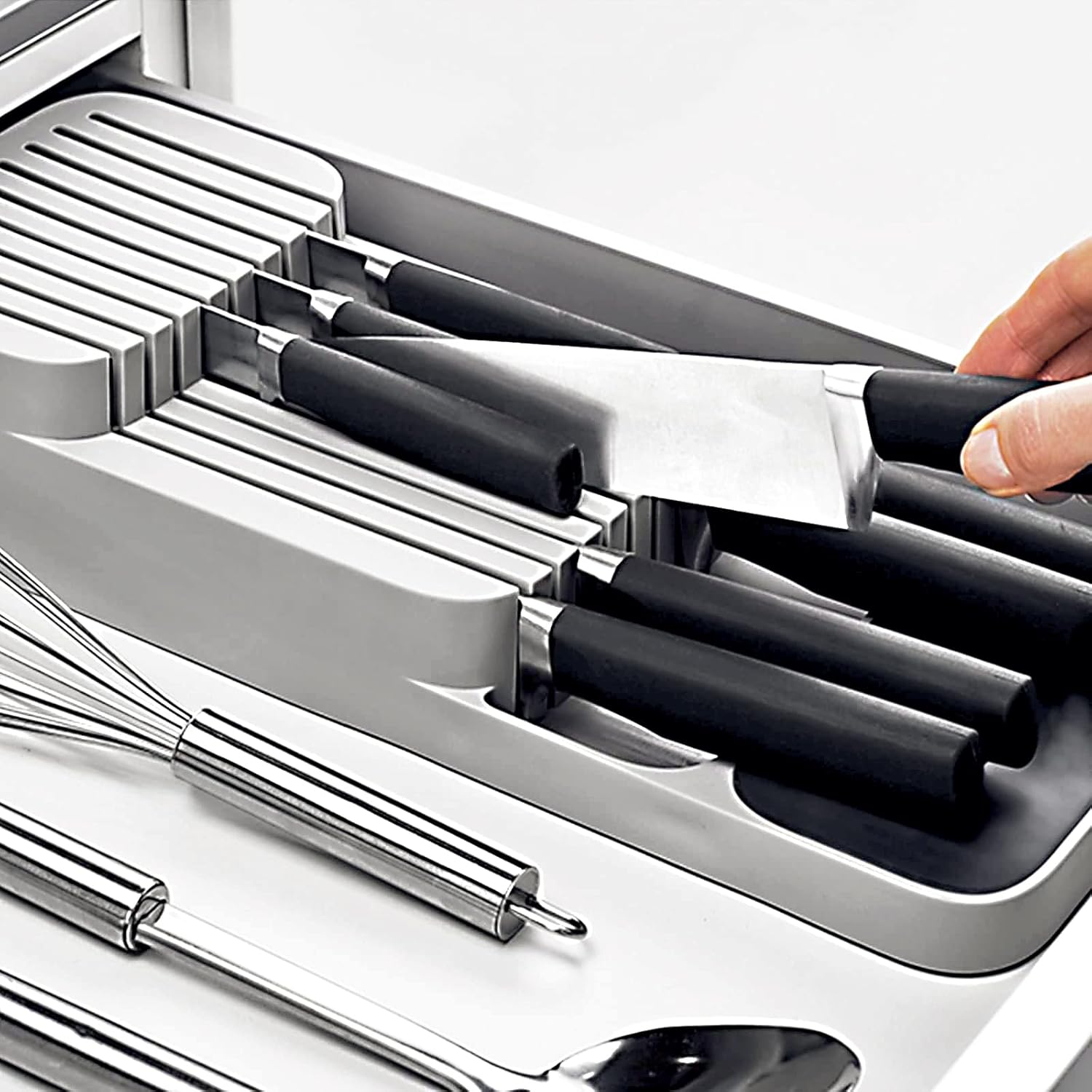 CHLORANTHUS 2 PCS Silverware Organizer - Kitchen Utensil Drawer Organizer Tray for Cutlery Flatware and Knives Storage - Home Dinner Organization for Fork Knife and Spoon Holder Grey