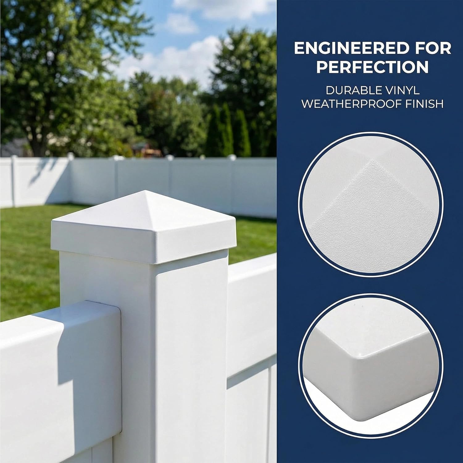 3.5 x 3.5 Inch Vinyl Fence Post Caps (4 Pack) - White Pyramid Style PVC Post Tops for Wood Posts, Mailbox & Deck - Weatherproof & UV Resistant Decorative Covers - Easy Install Fence Post Pro