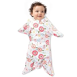 SleepingBaby Zipadee-Zip Transition Swaddle - Cozy Baby Swaddle Blanket with Zipper Convenience - Roomy Wearable Blanket for Easy Diaper Changes - Pretty Poppy, Small (4-8 Month)