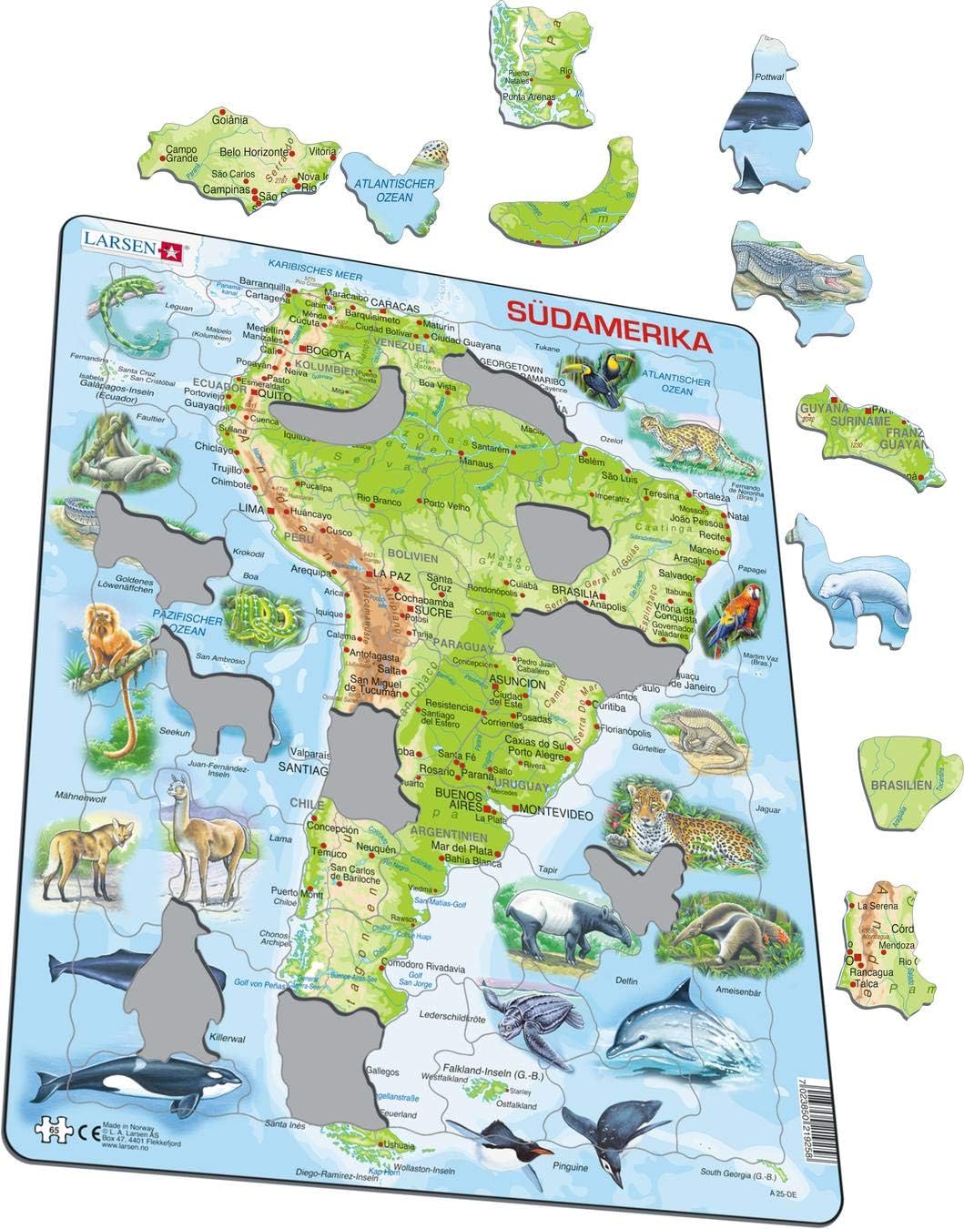 Puzzles édition Allemand Larsen A25 Amérique du Sud Puzzle Cadre avec de 65 pièces Jeux et