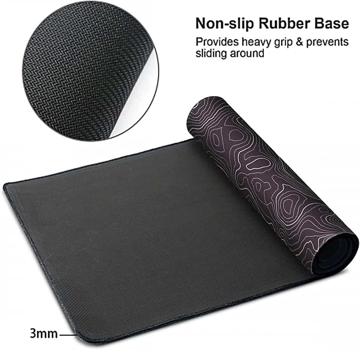 Topographic Gaming Mouse Pad 31.5x11.8 Inch, Black White Desk Mat Extended